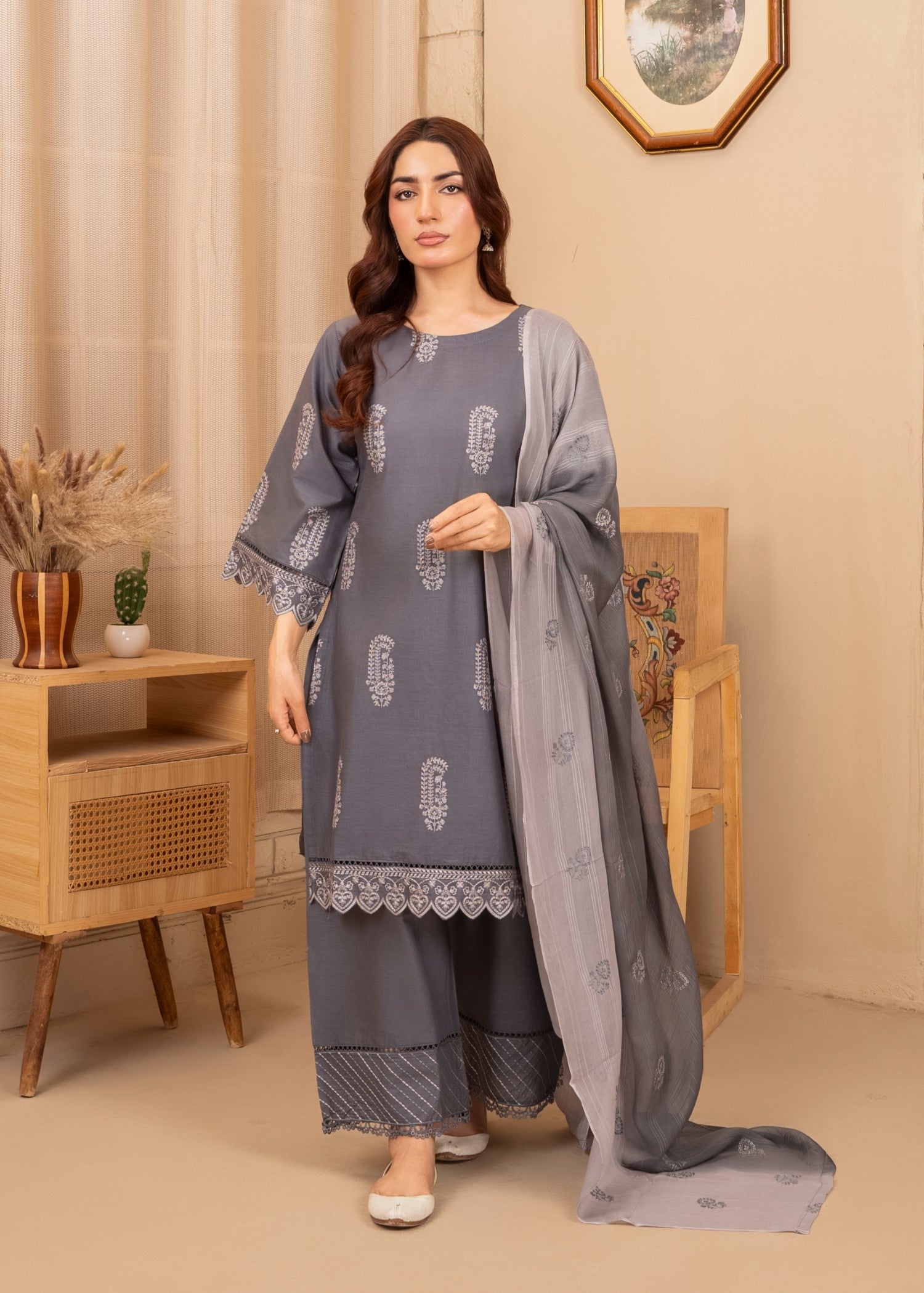 cotton Kurta Set in Slate grey