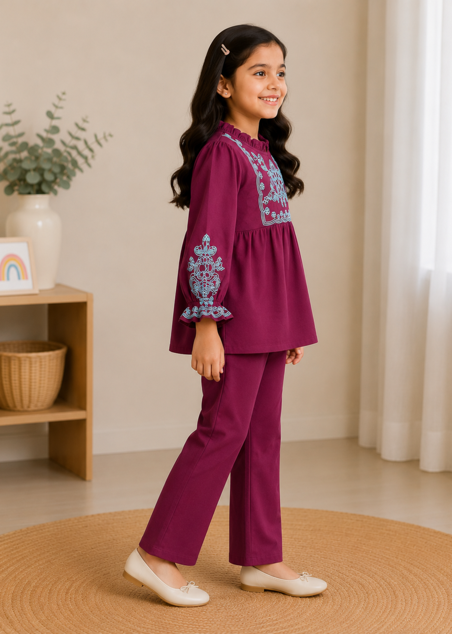 cotton Short Frock in Maroon