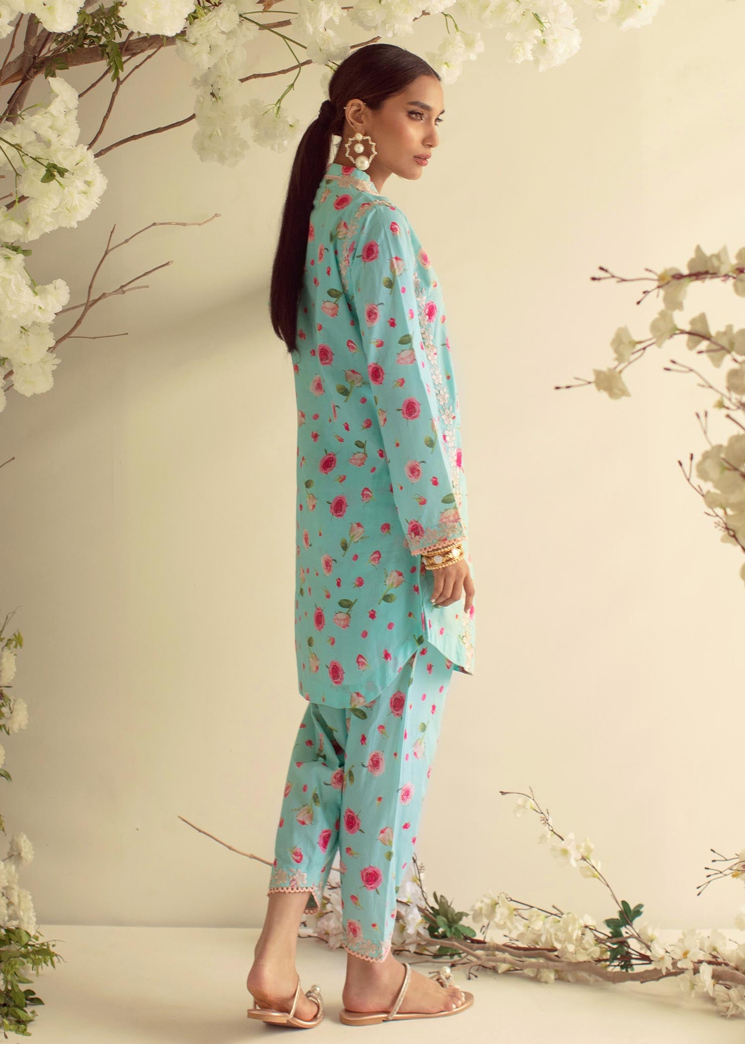 crepe silk Co Ord Sets in Ice blue