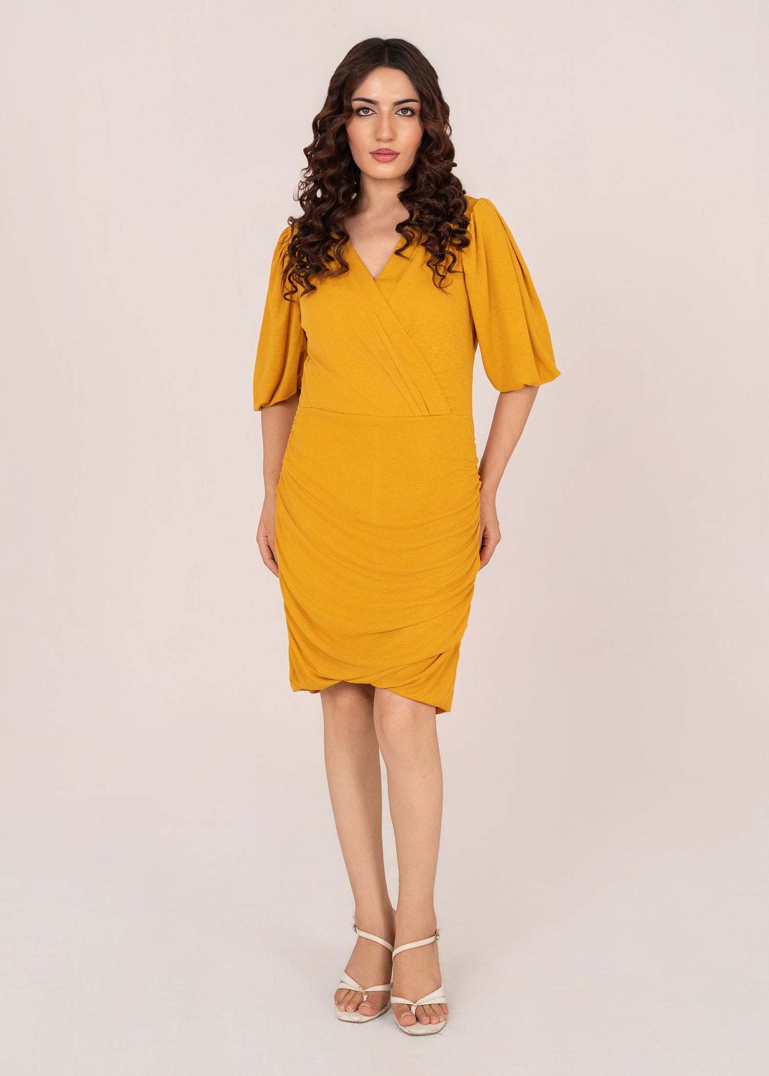 polyester-silk blend Dress in Mustard