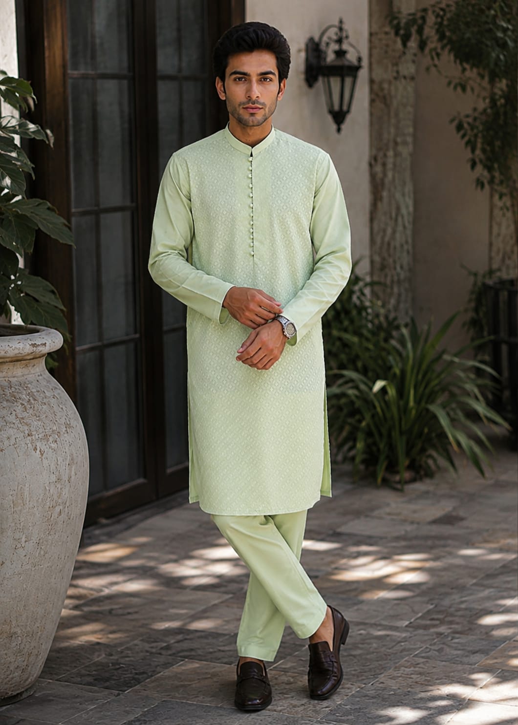 wash & wear Kurta Set in Pistachio green by Dress Club