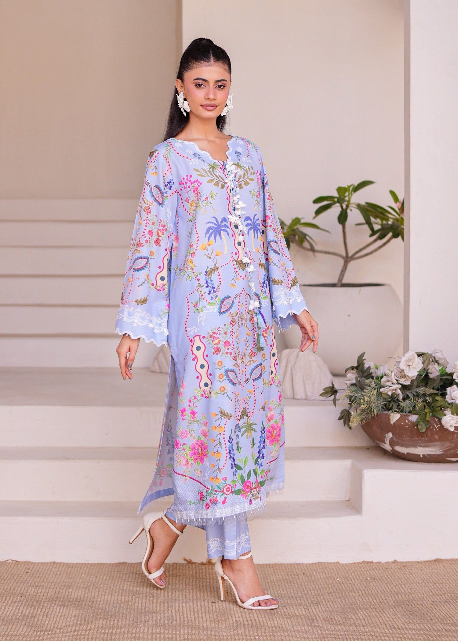 lawn Kurta Set in Ice blue
