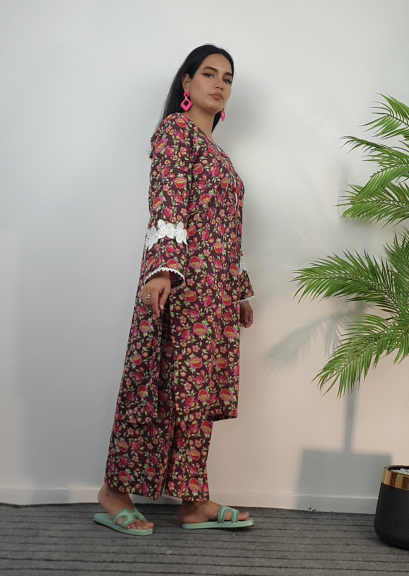 lawn Kurta Set in Burnt umber