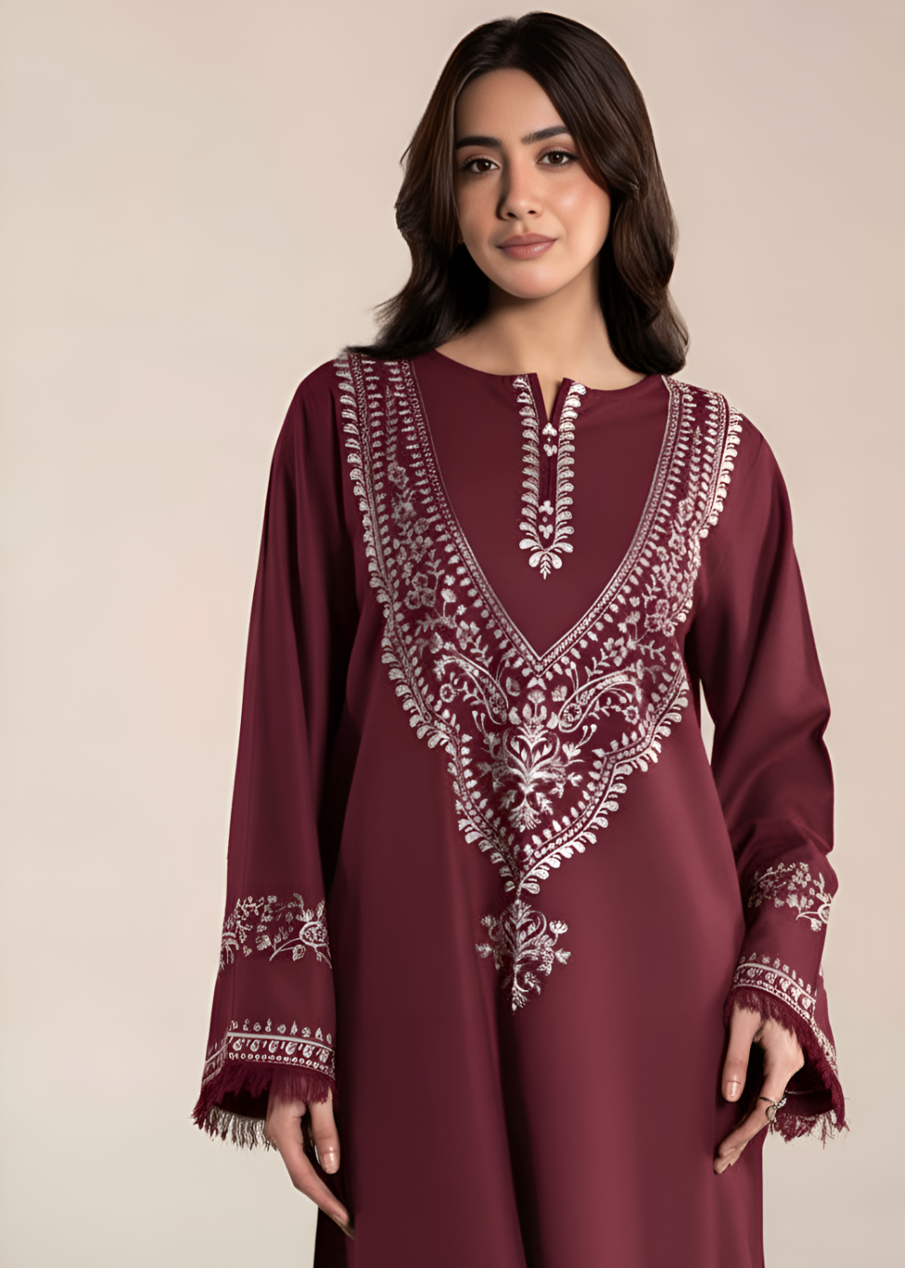 linen Kurta Set in Wine red