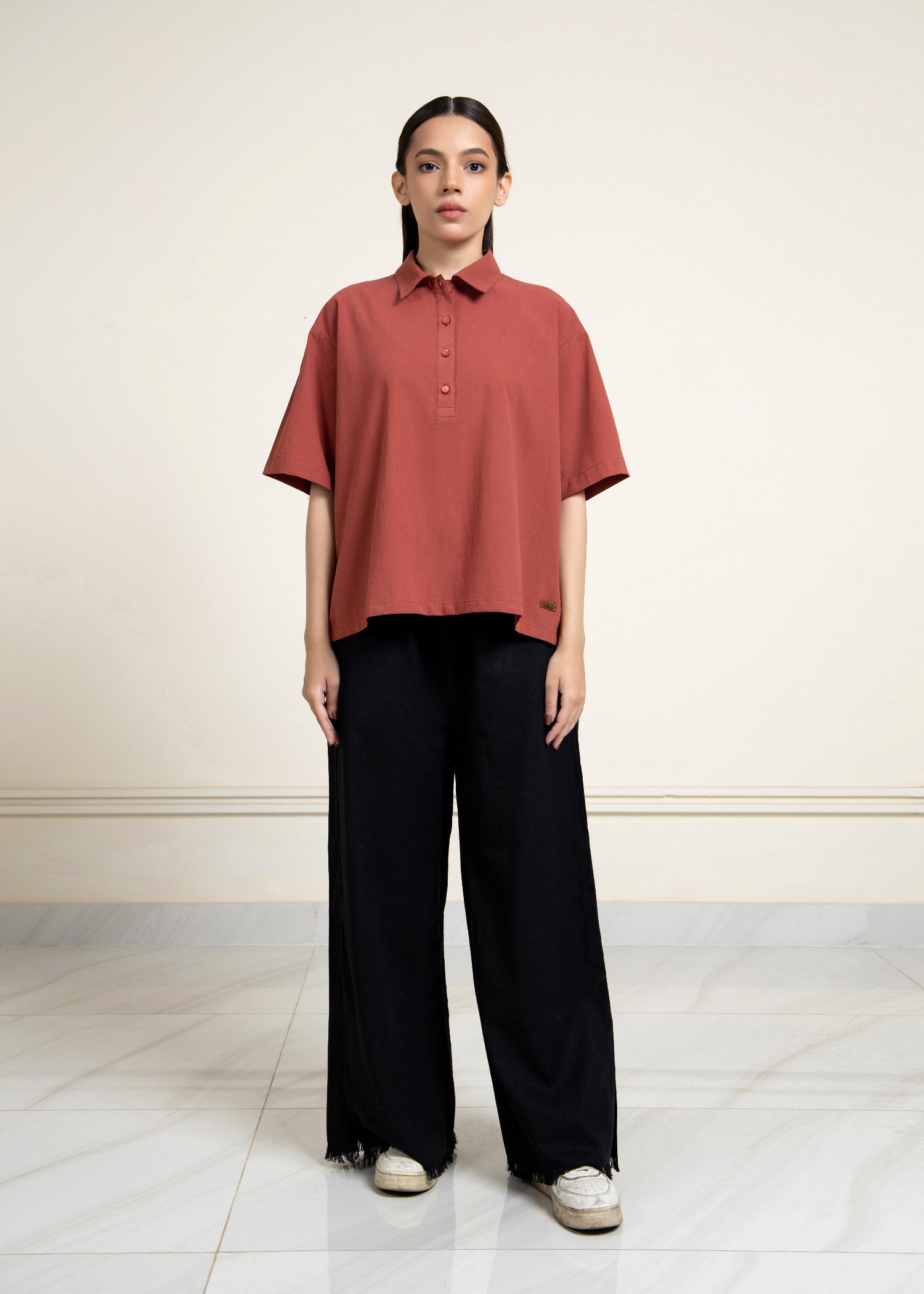cotton linen Top in Rust red