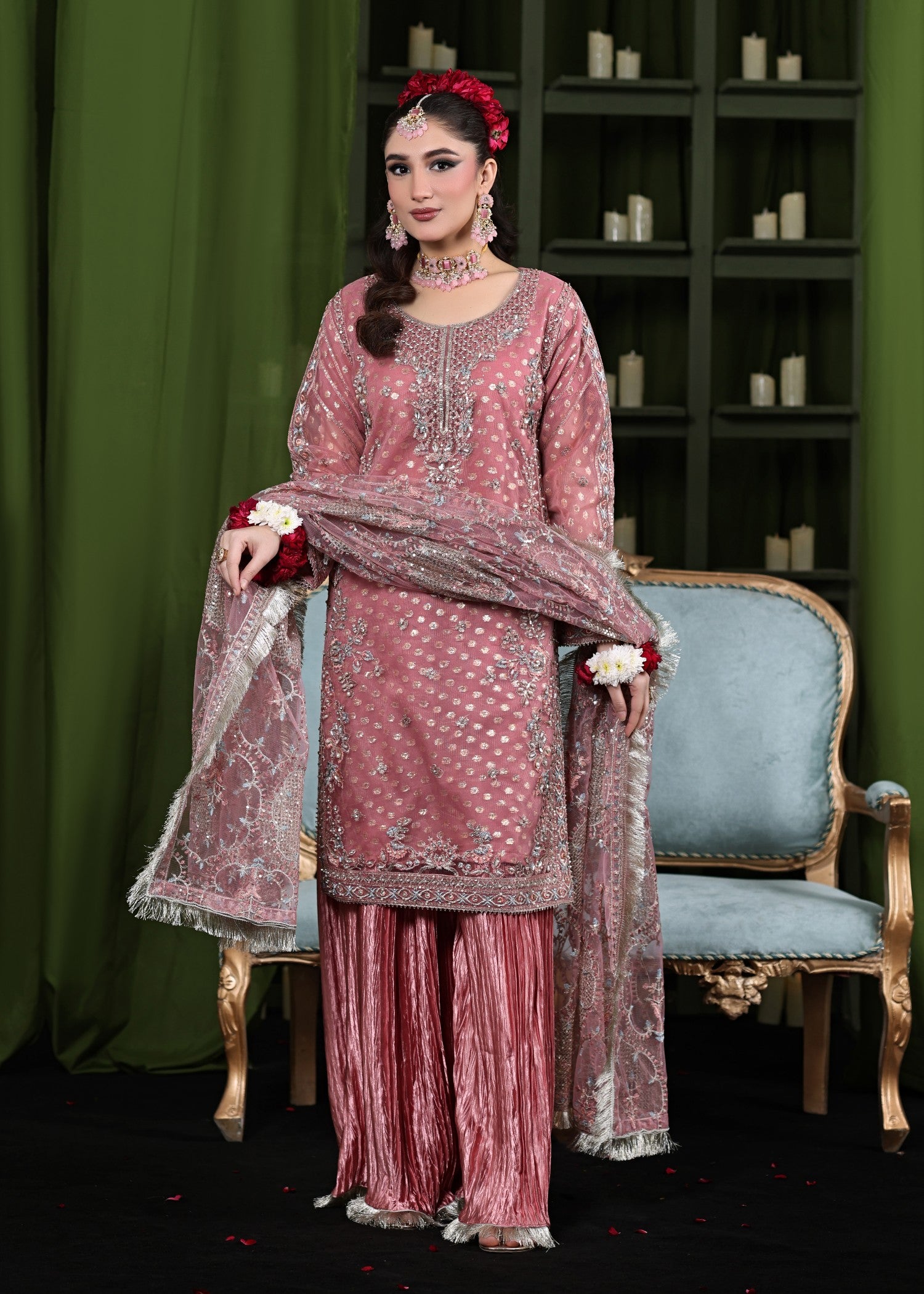 net Sharara in Rose pink