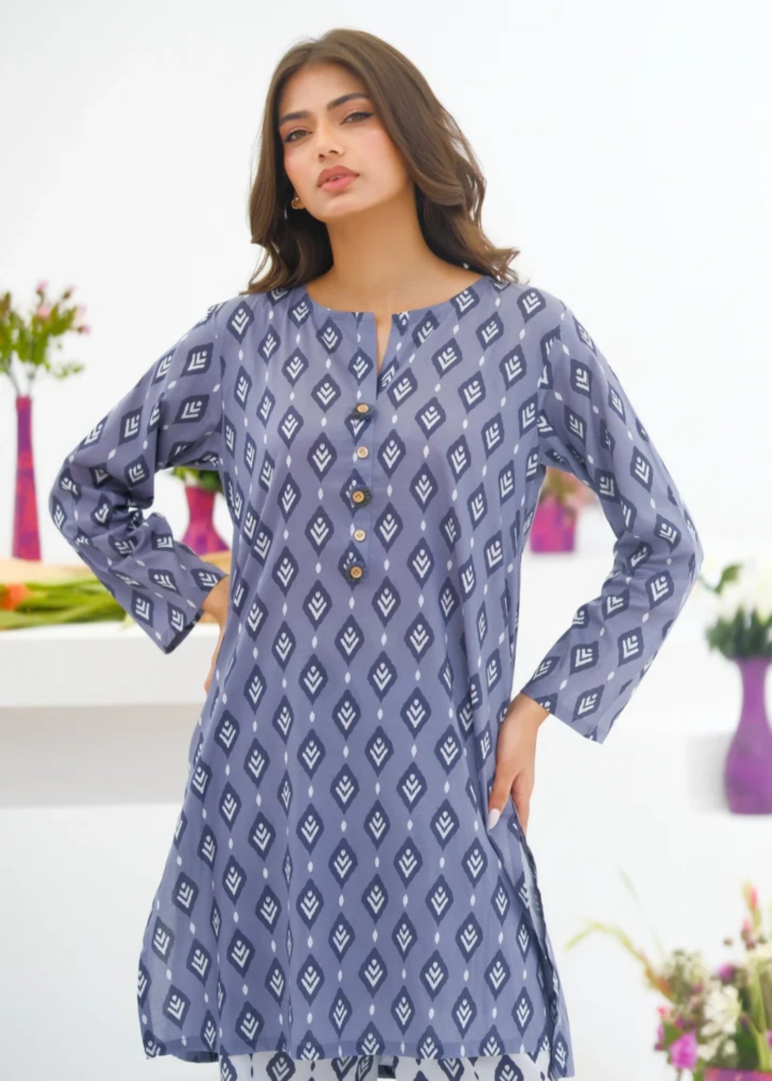 lawn Kurta Set in Steel teal