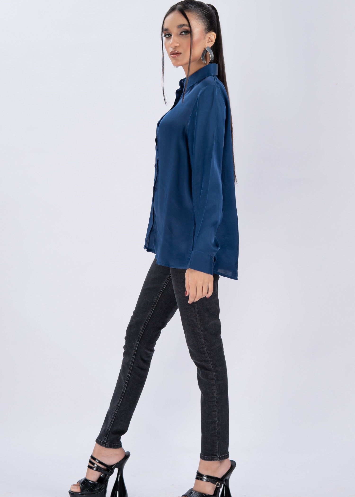cotton silk Formal Shirt in Navy blue