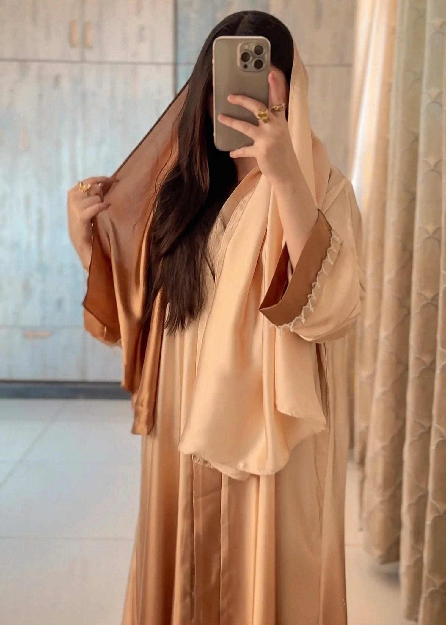silk Abaya in Beige