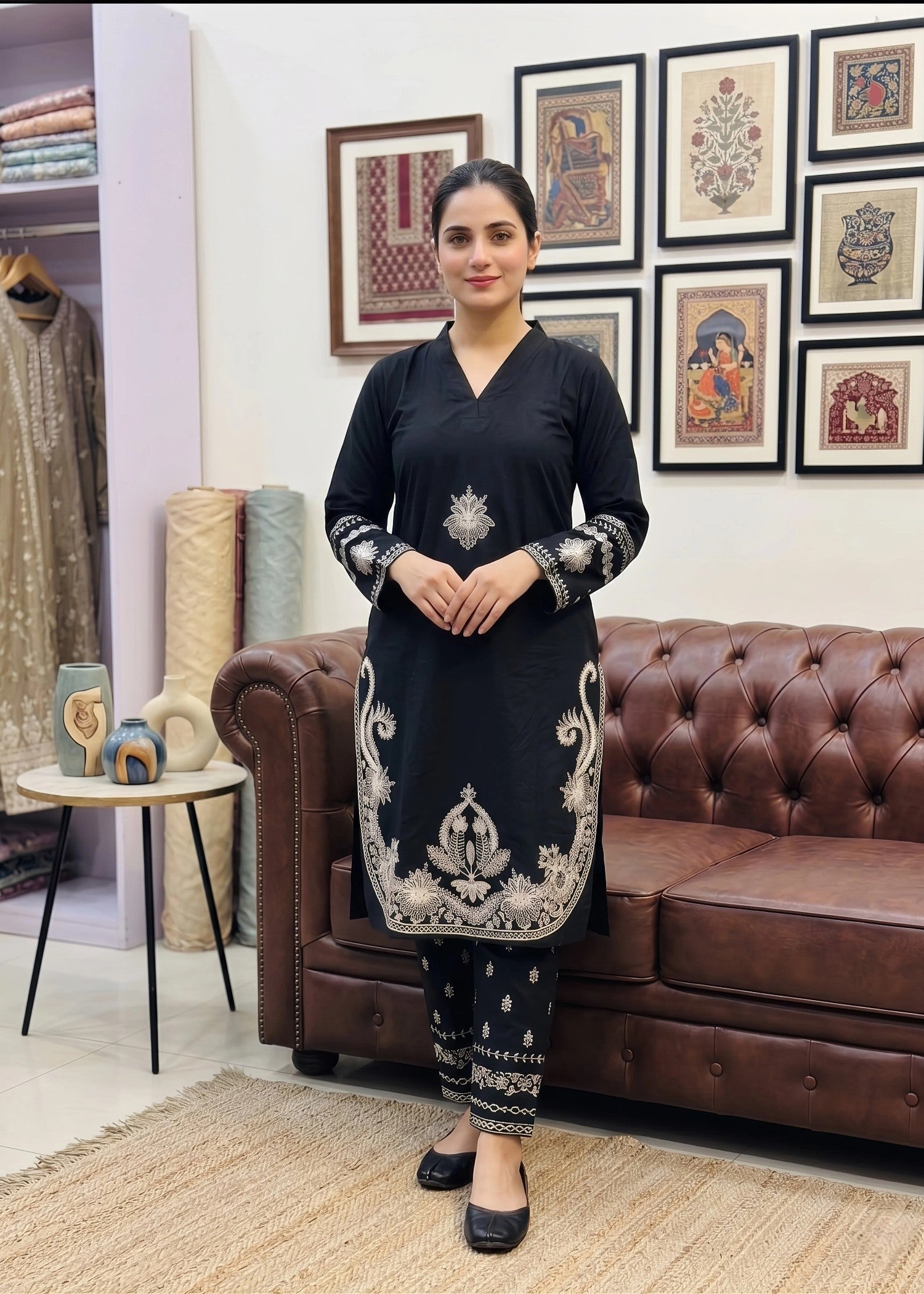 pure linen Kurta Set in Black