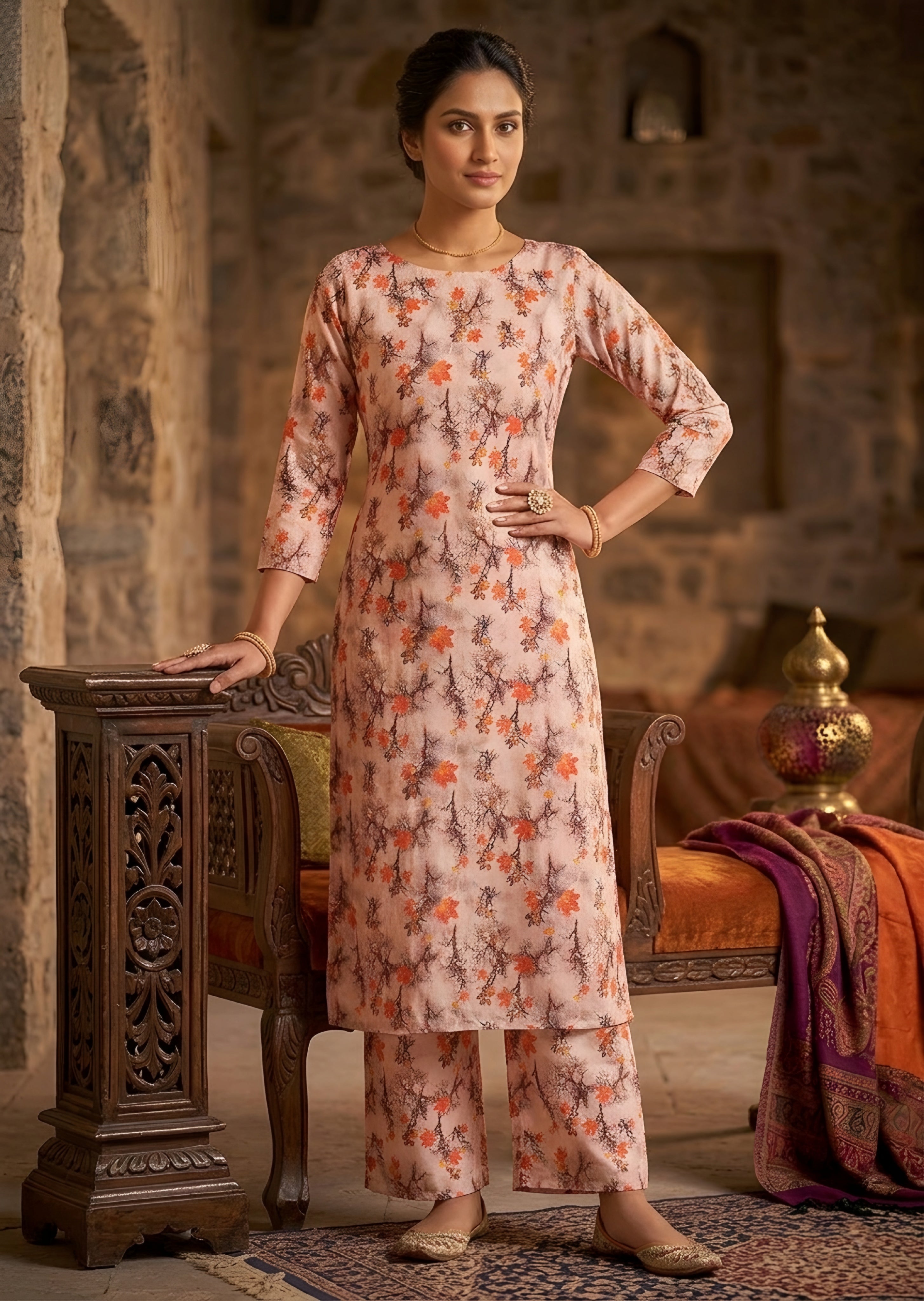 twill cotton Unstitched in Peach pink