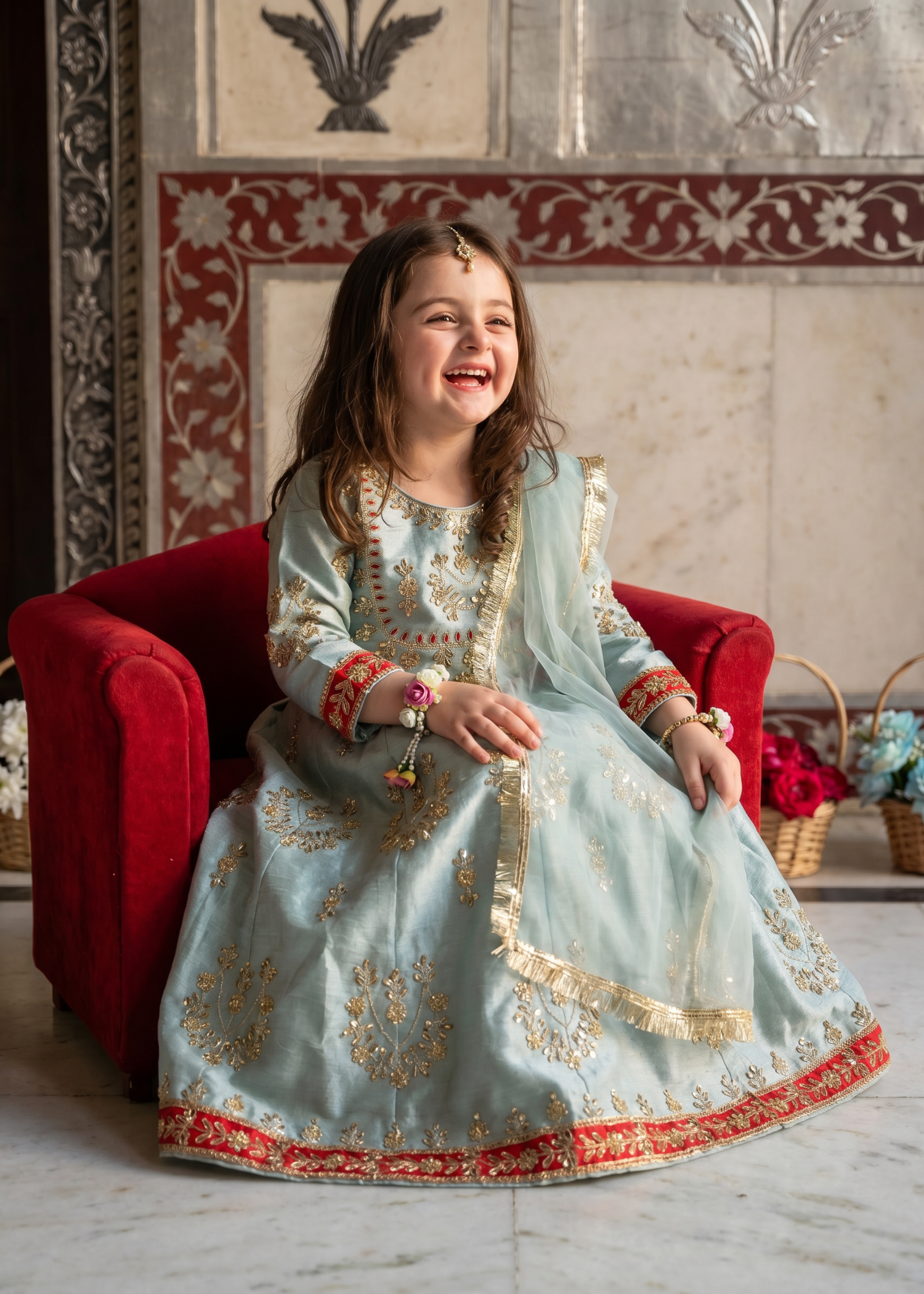 indian raw silk Lehenga in Ice blue