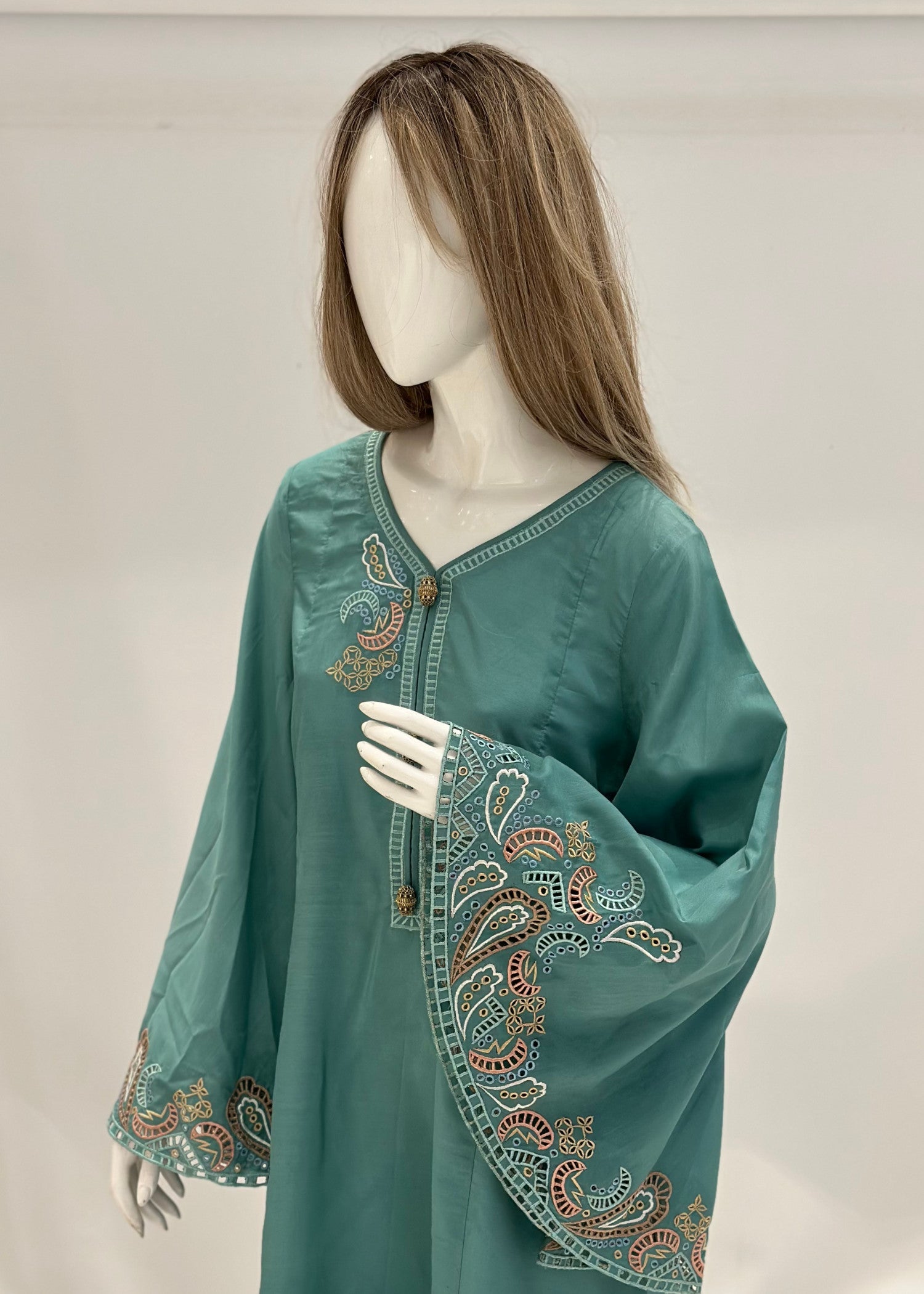 polyester-silk blend Maxi in Sea green