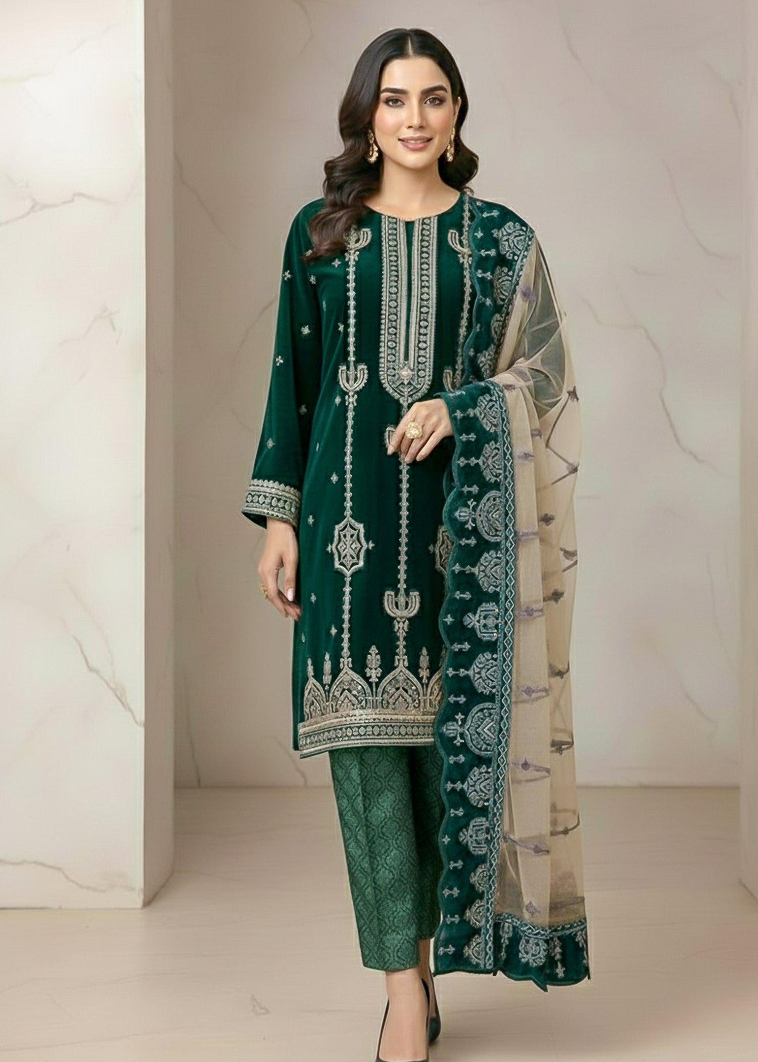 chinese micro velvet 9000 Kurta Set in Teal