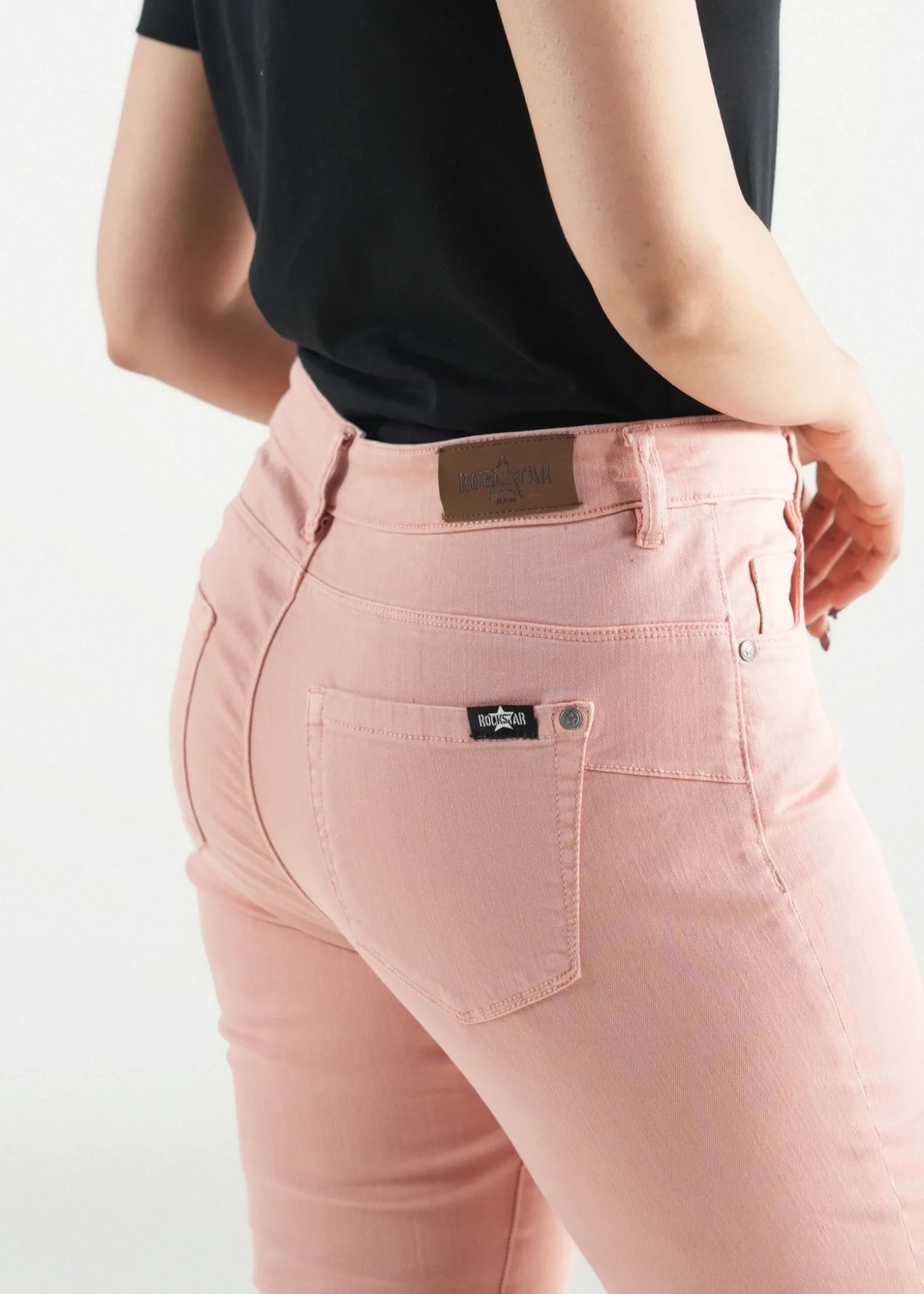stretch denim Pants in Peach pink