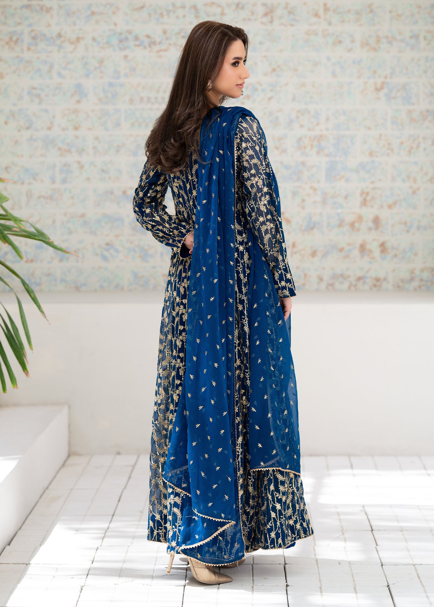 chiffon Anarkali in Teal