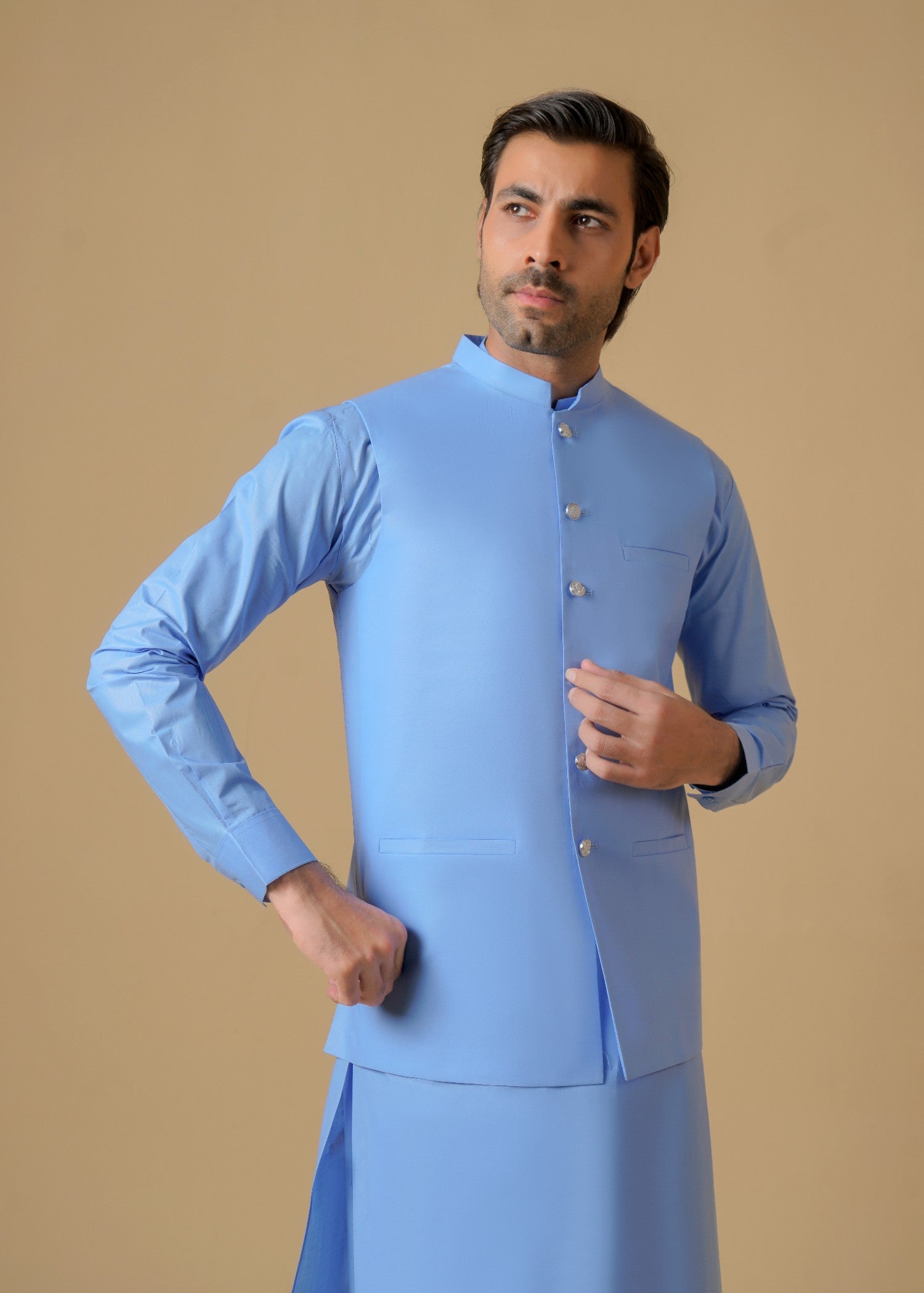 cotton Waistcoat in Sky