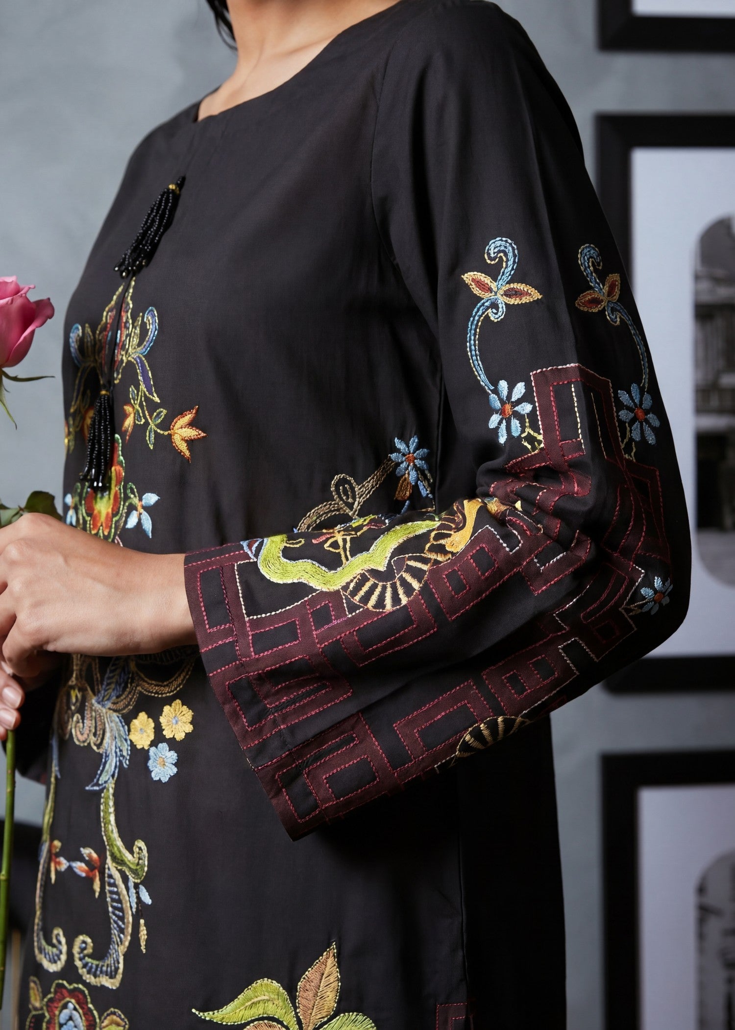 poly silk Kurti in Black