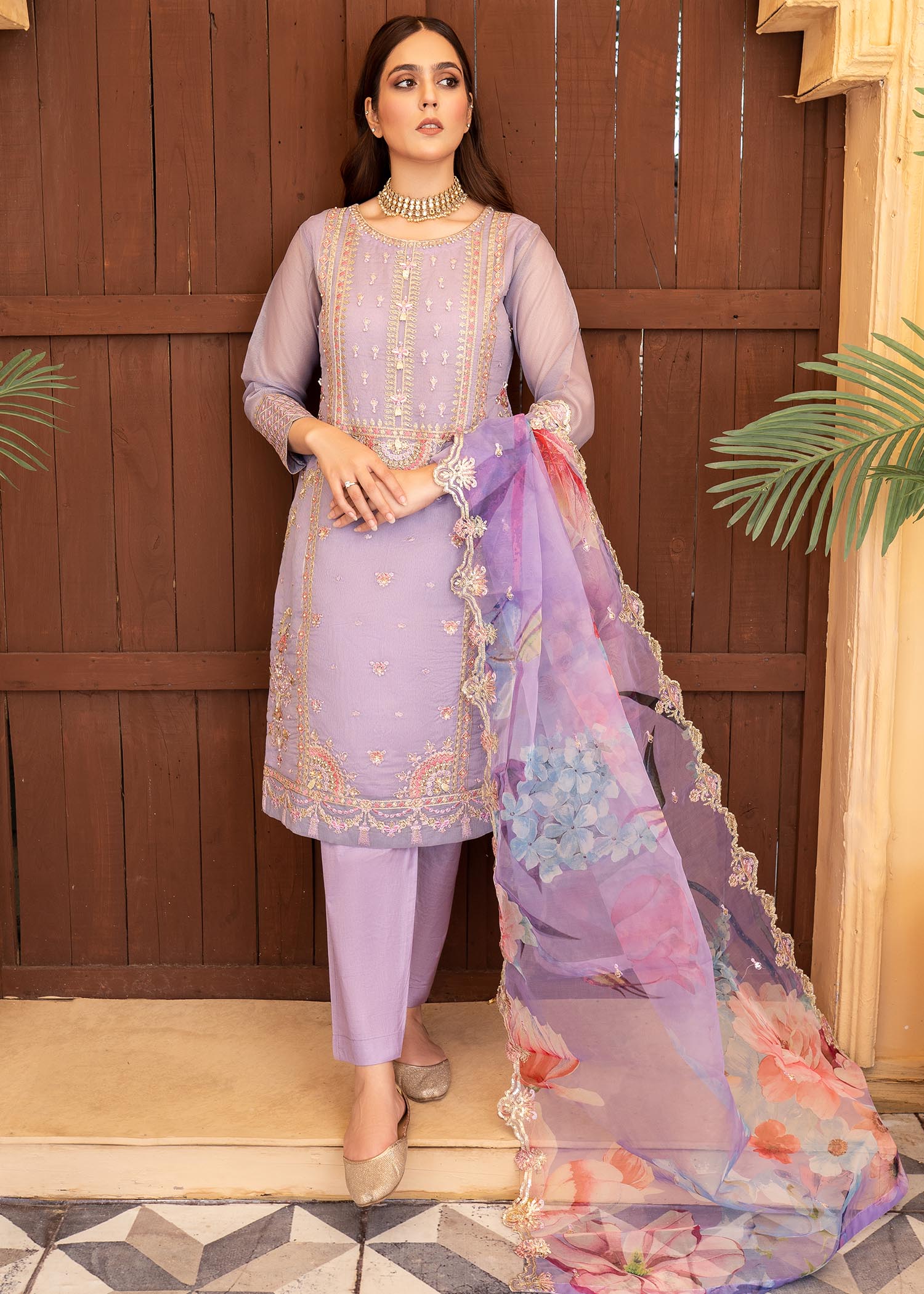 cotton net Kurta Set in Lilac