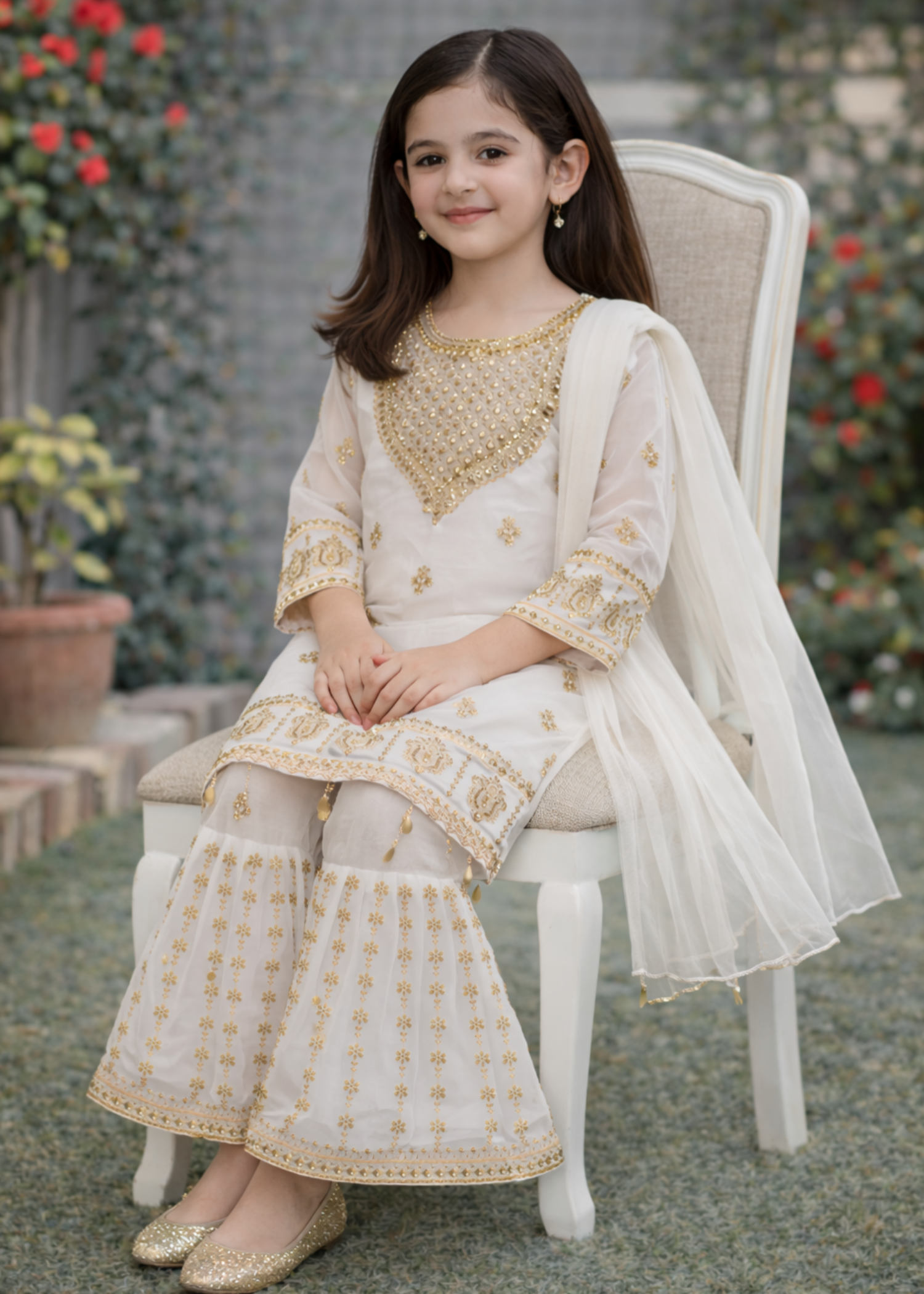 chiffon Gharara in White
