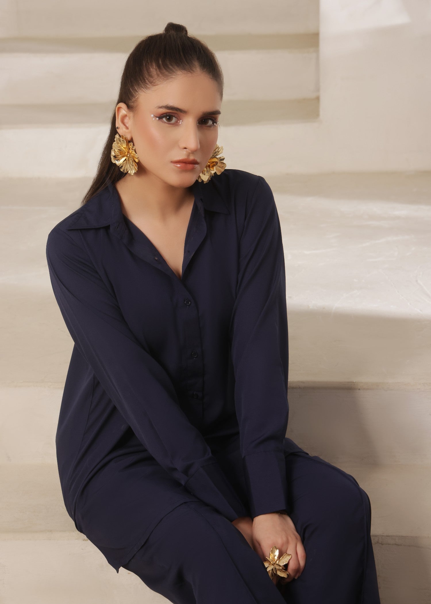 crepe Co ord Sets in Midnight blue
