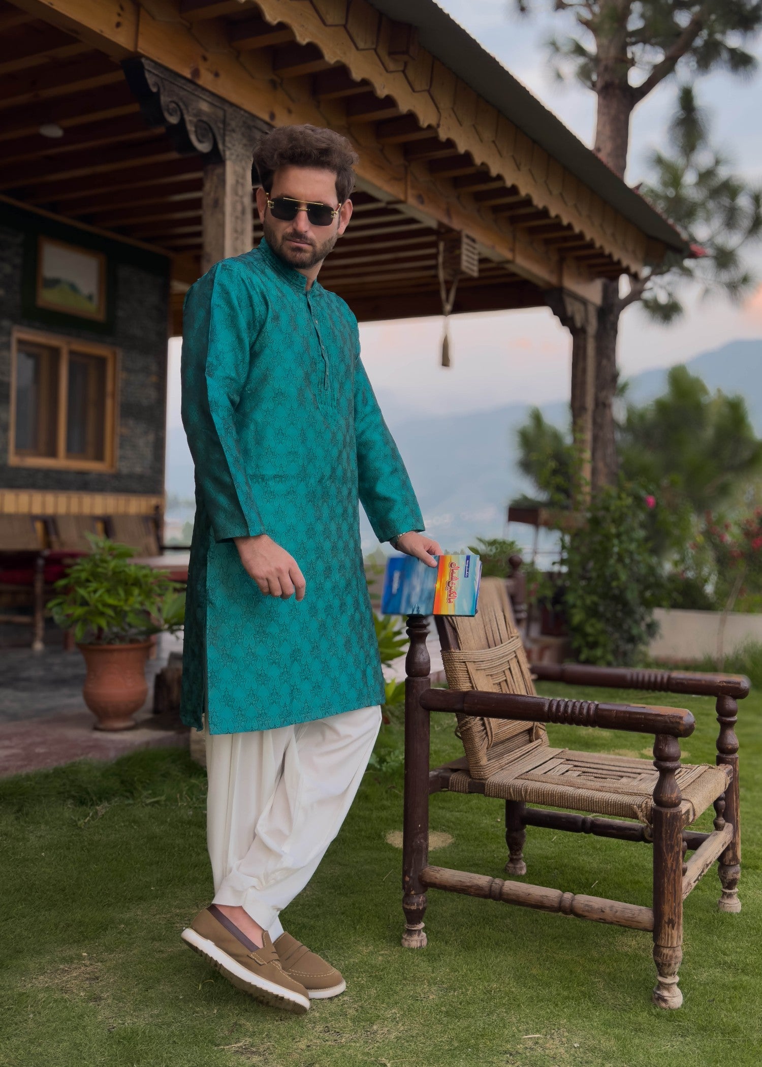 traditional jamawar Kurta in Sea green
