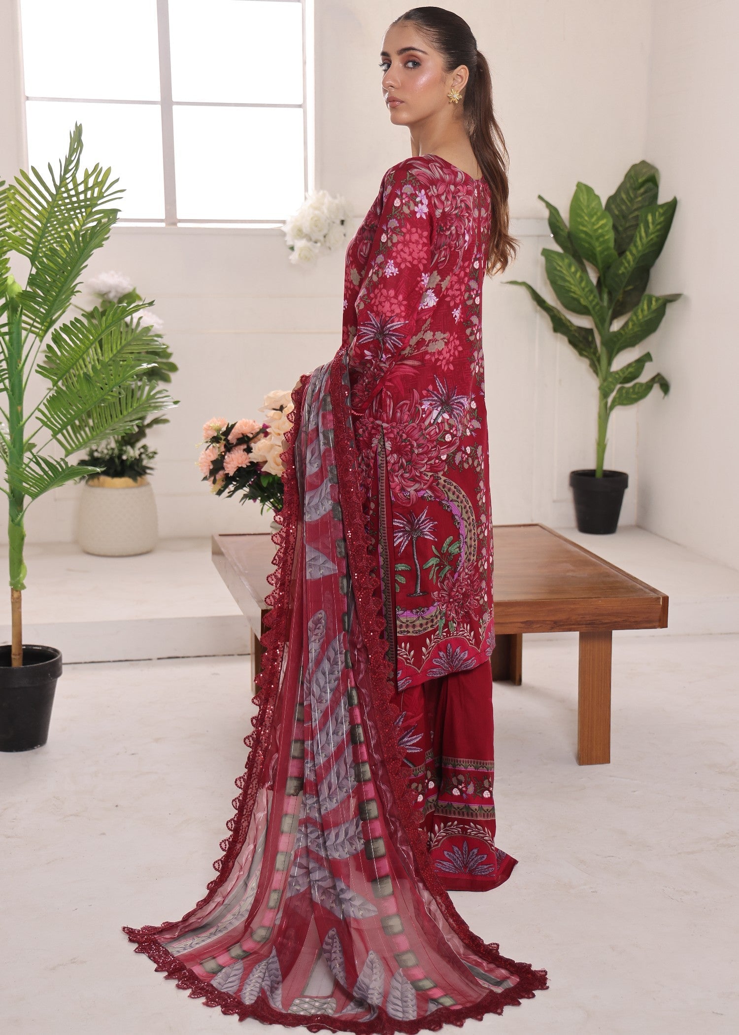 lawn Unstitched in Cardinal red