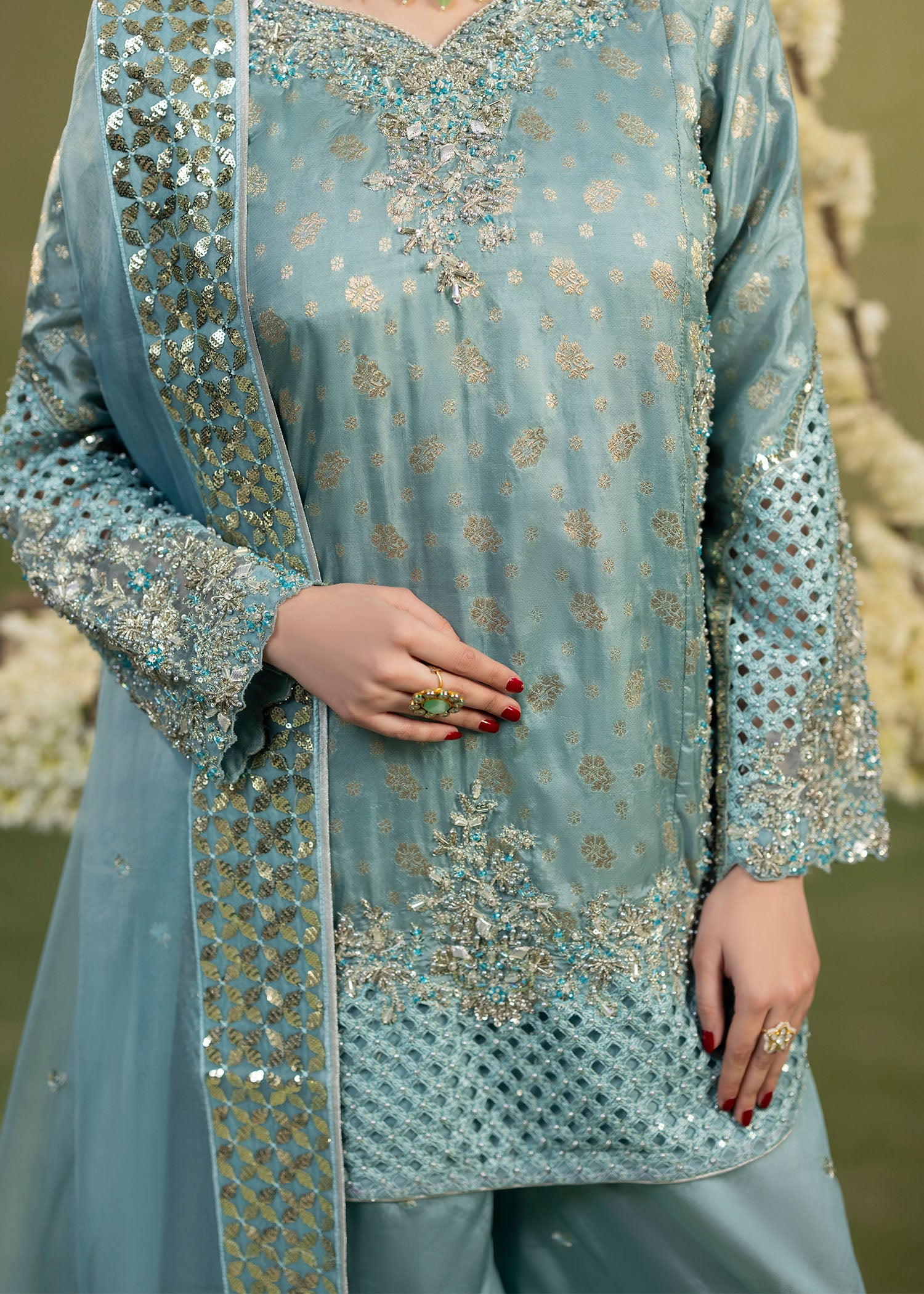 jamawar Sharara in Powder blue