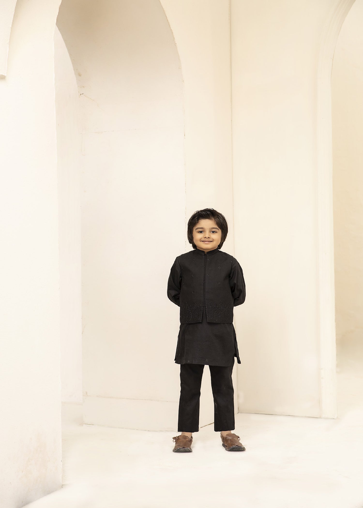 injected slub Waistcoat in Black