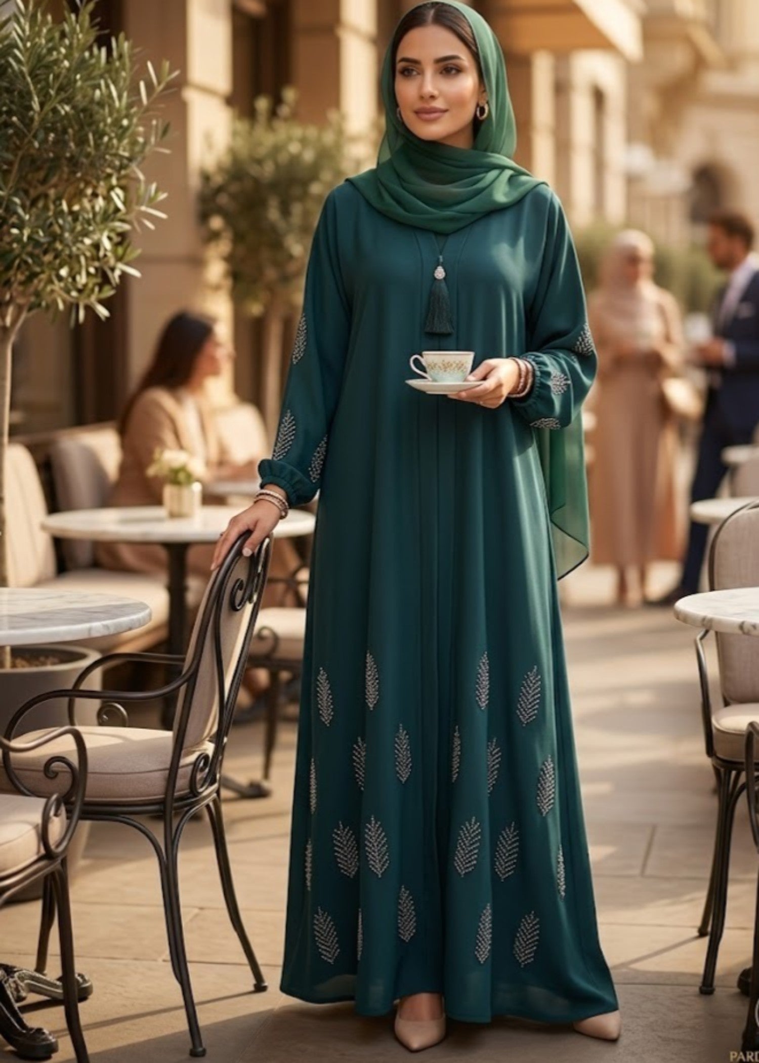 silk Abaya in Bottle green
