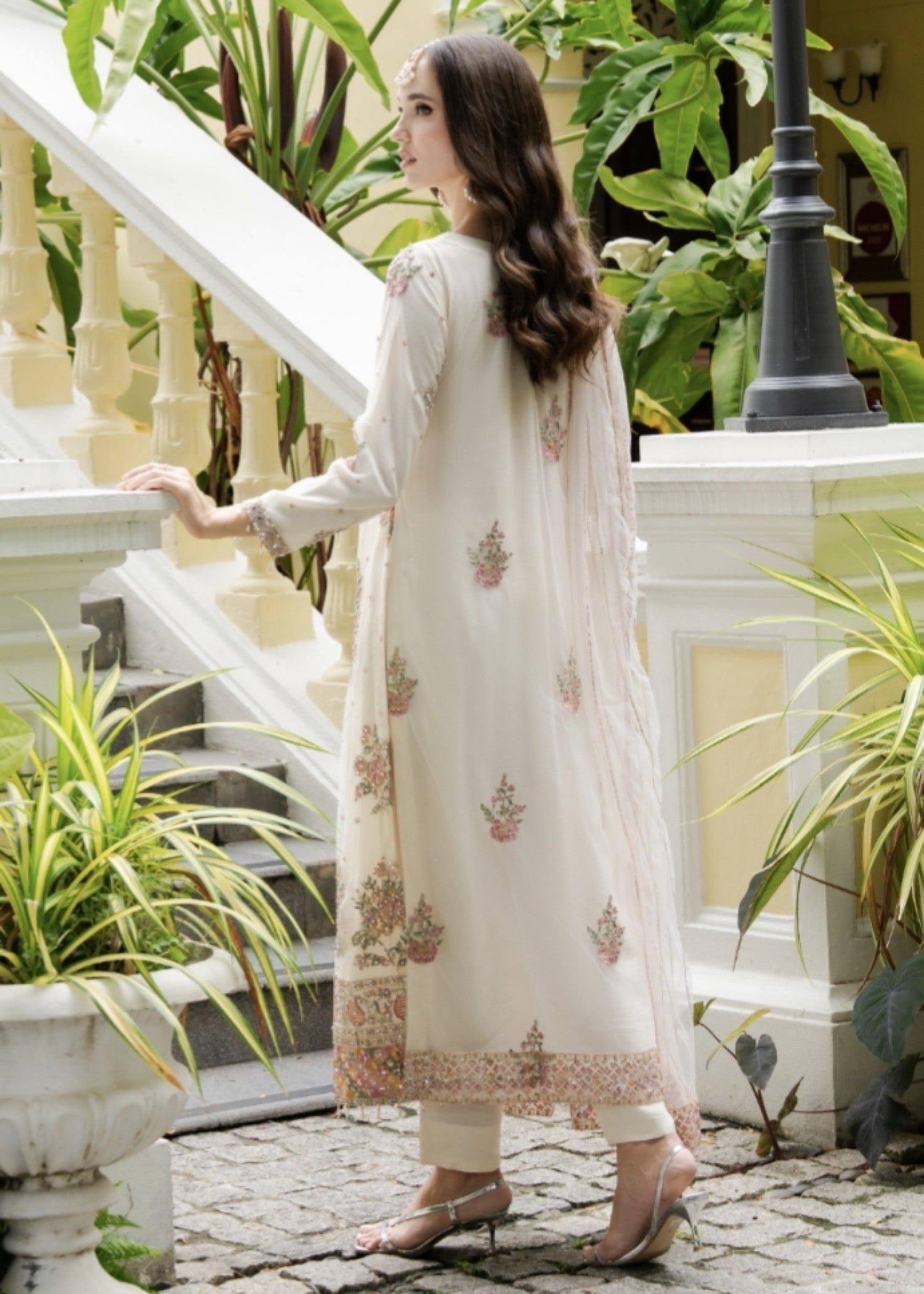 net Kurta Set in Off-white