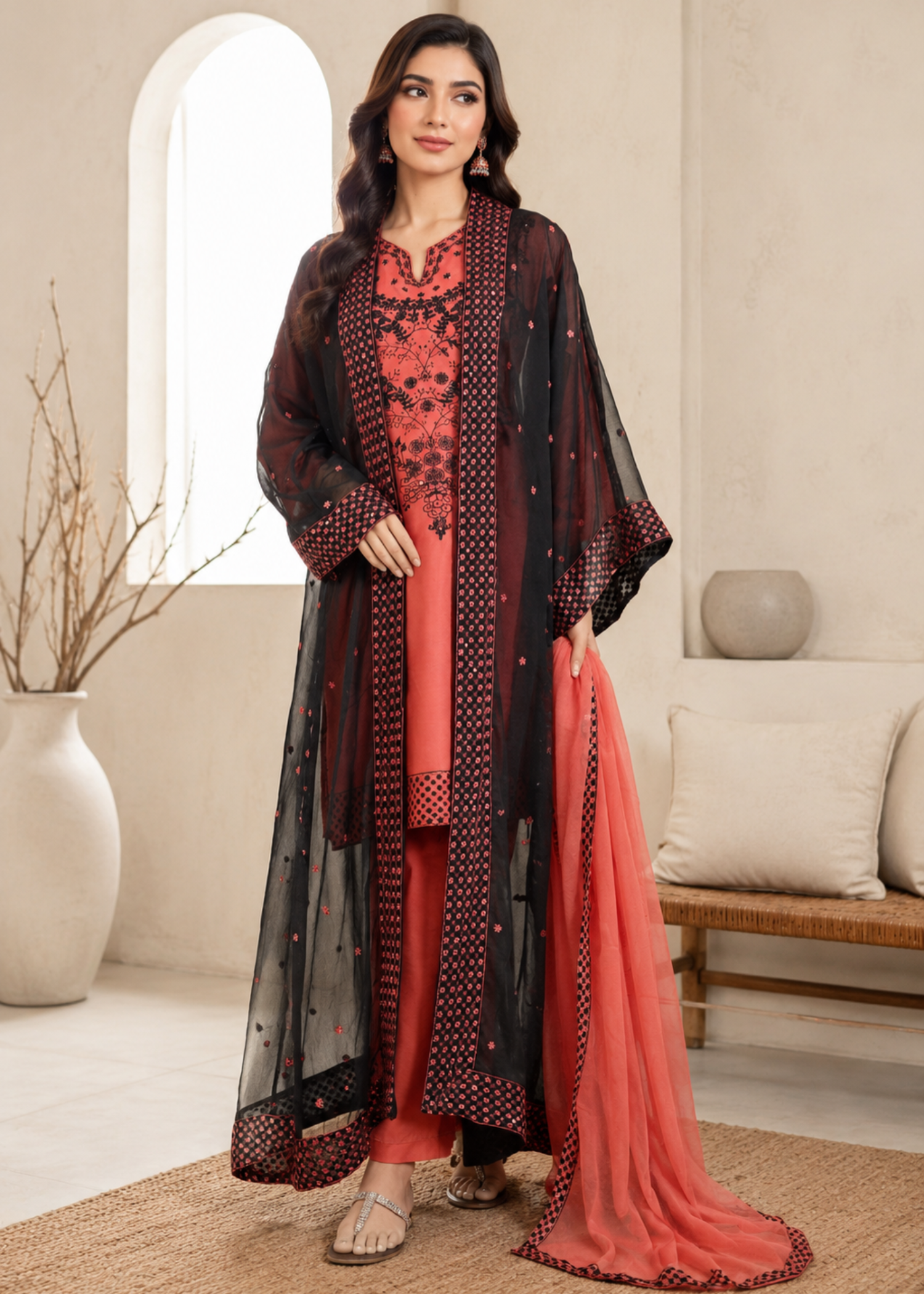 viscose Gown in Tomato red