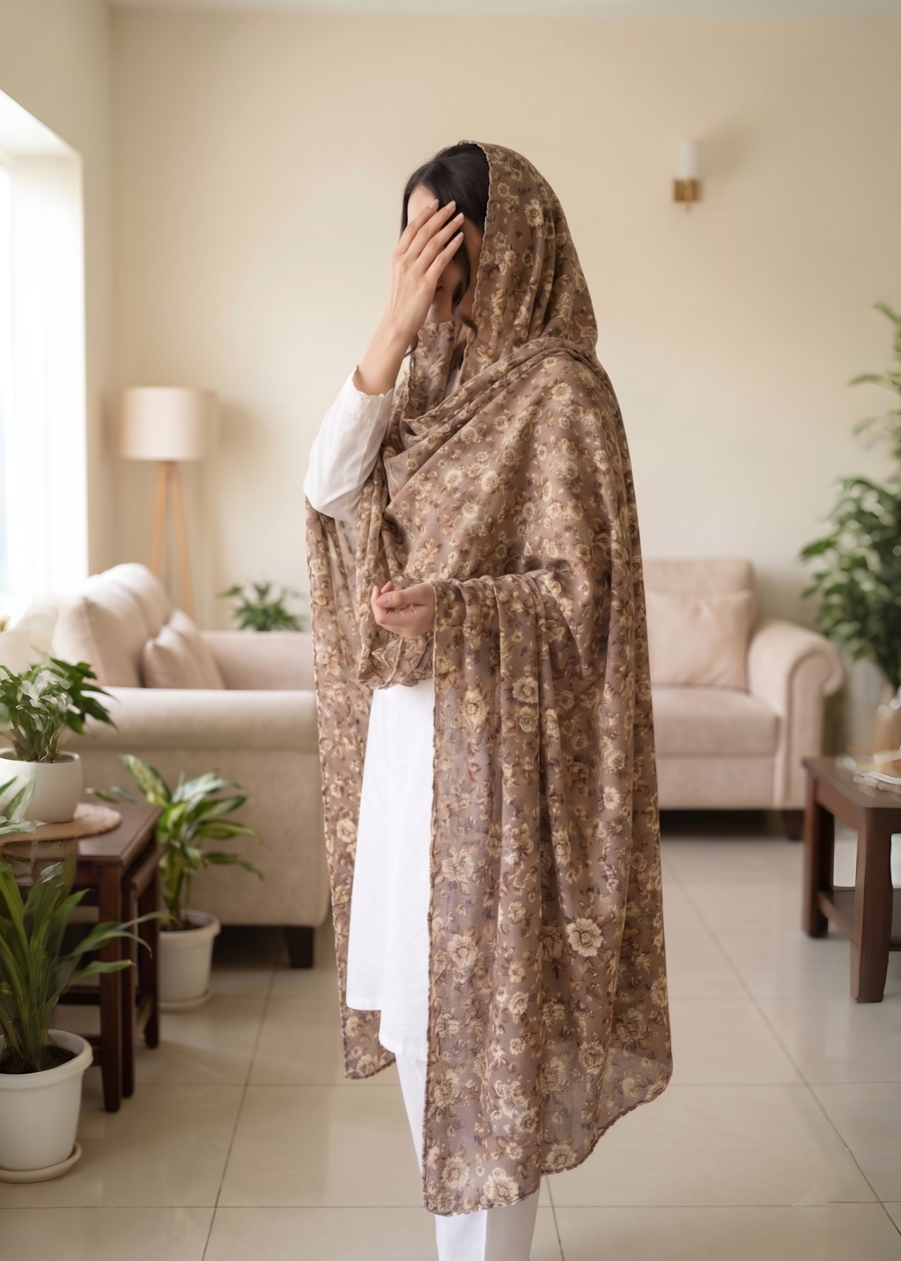 lawn Chaddar in Khaki brown, brown