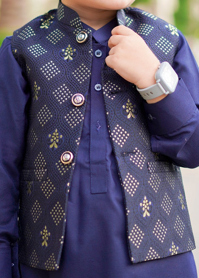 jamawar Waistcoat in Dark blue