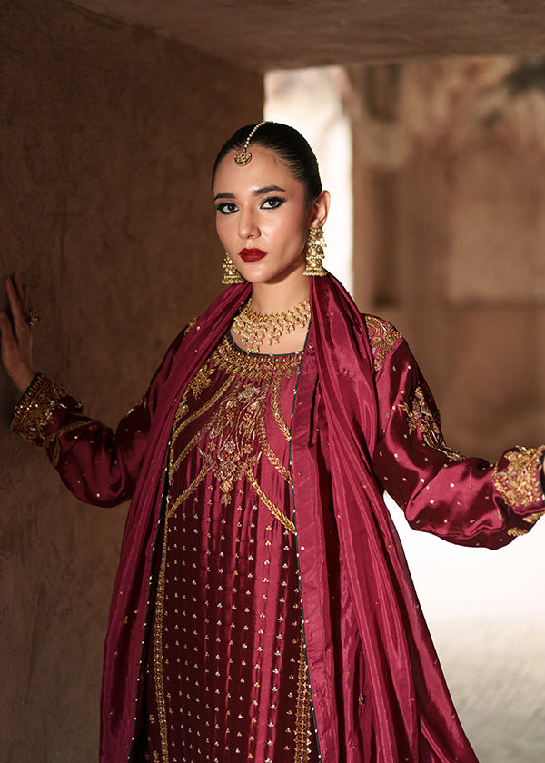 pk charmuse silk Kurta Set in Deep carmine