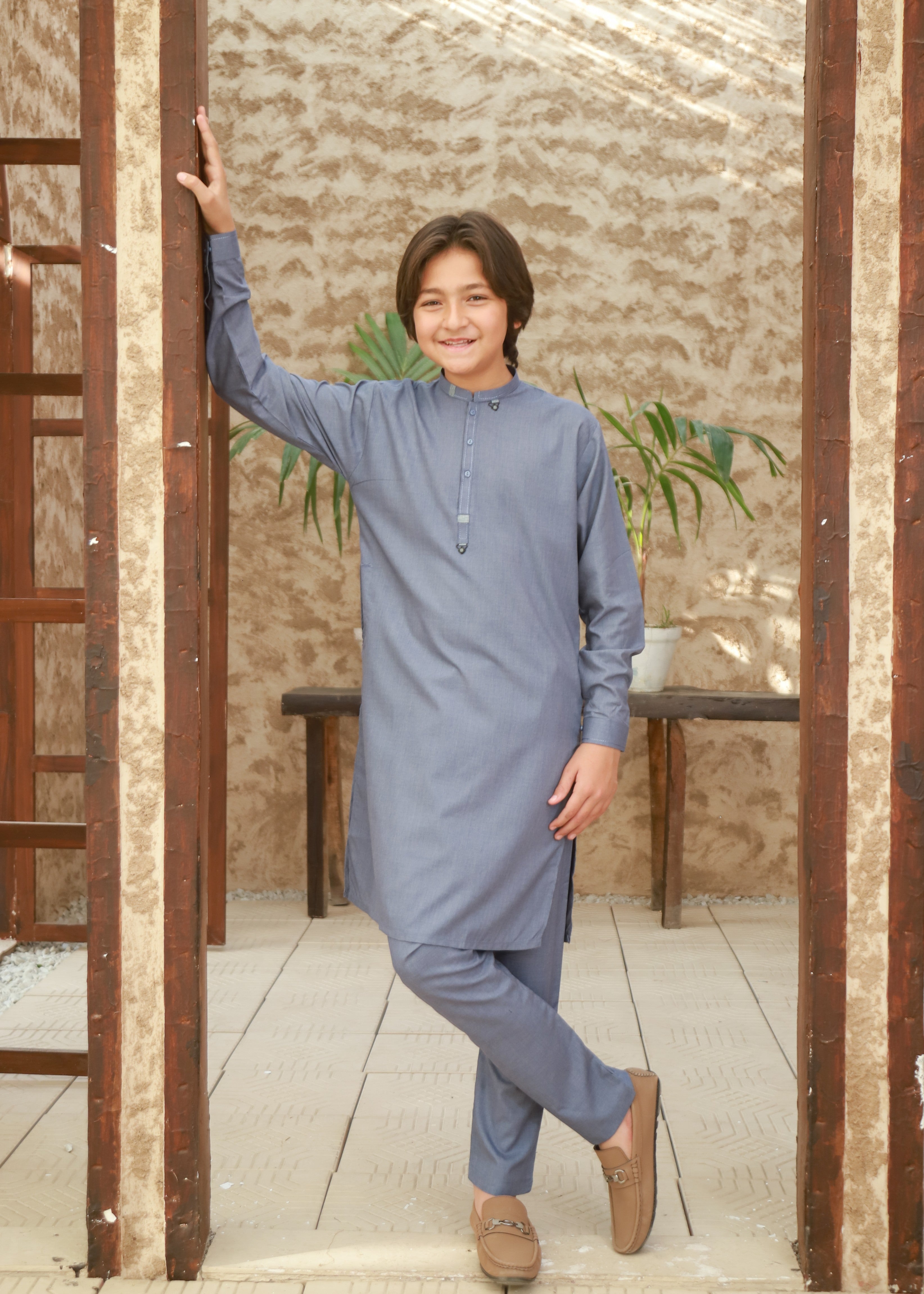 wash & wear Kurta Set in Shadow blue