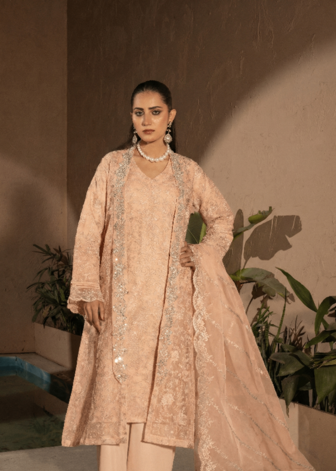 crepe Gown in Peach orange