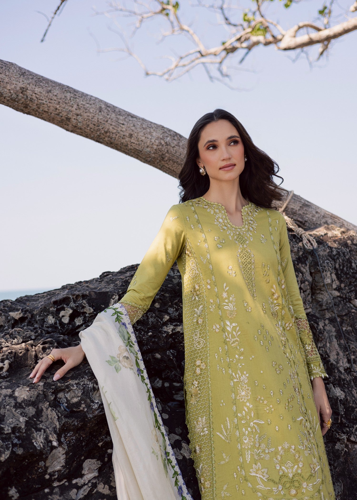 lawn cotton Kurta Set in Apple green