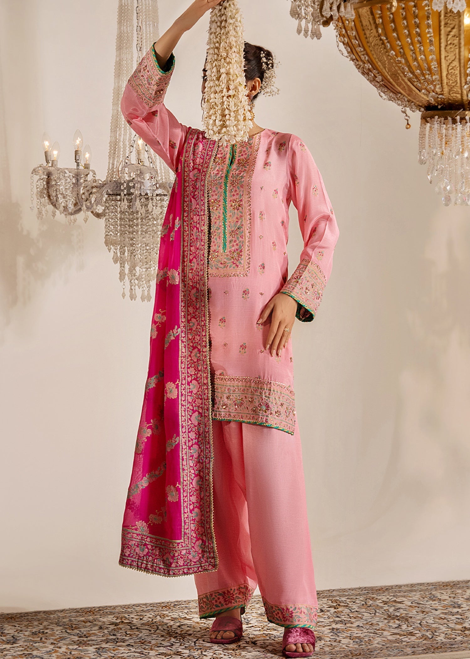 raw silk Unstitched in Blush pink