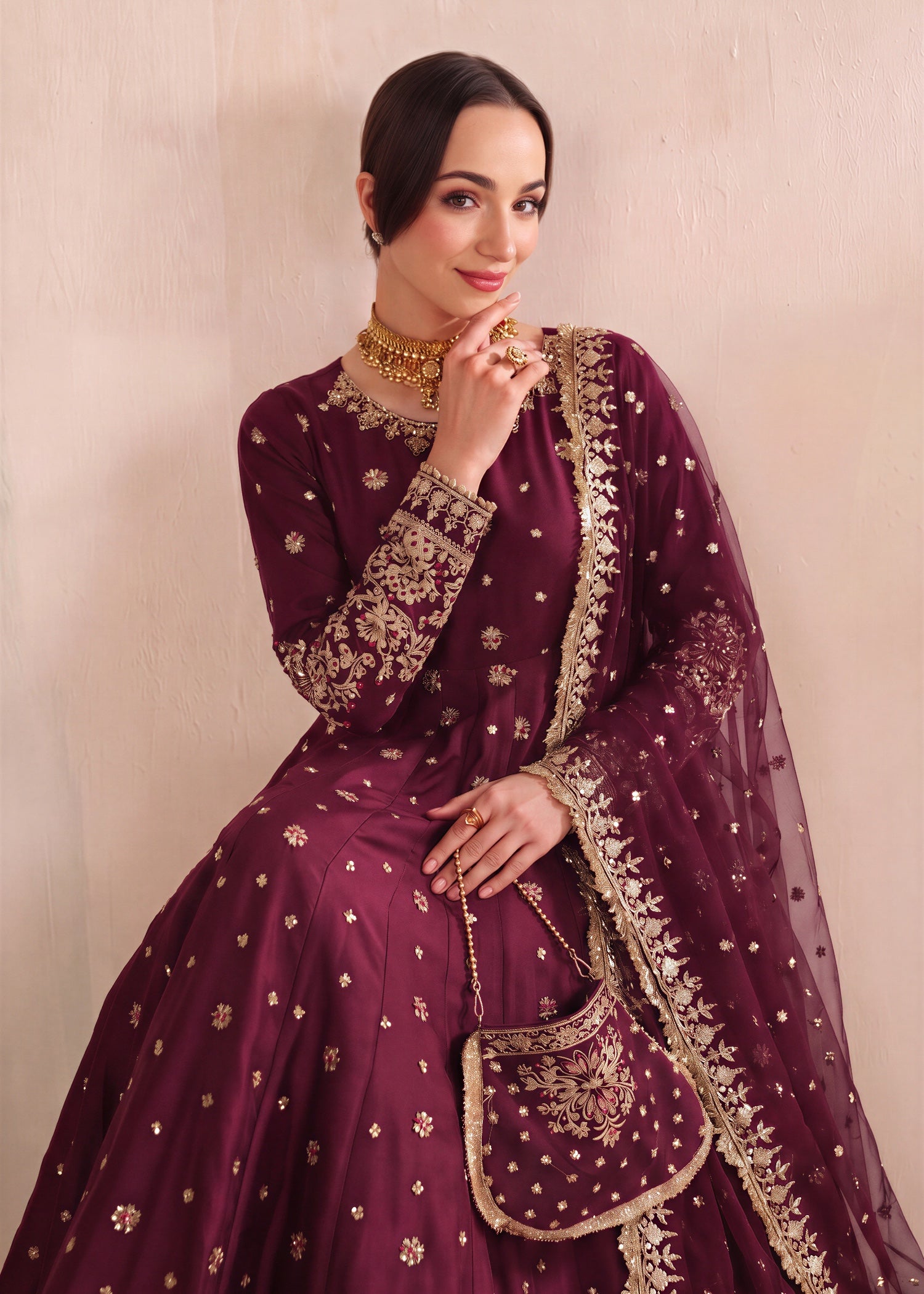 silk Pishwas in Magenta haze