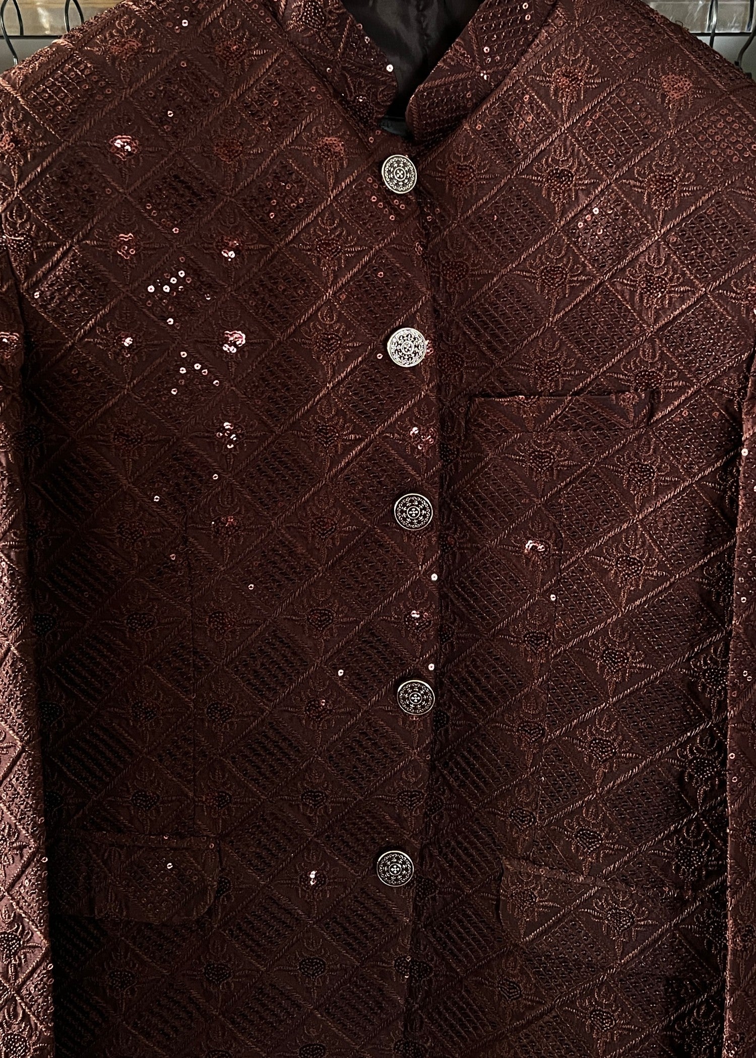 raw silk Prince Coat in Dark brown