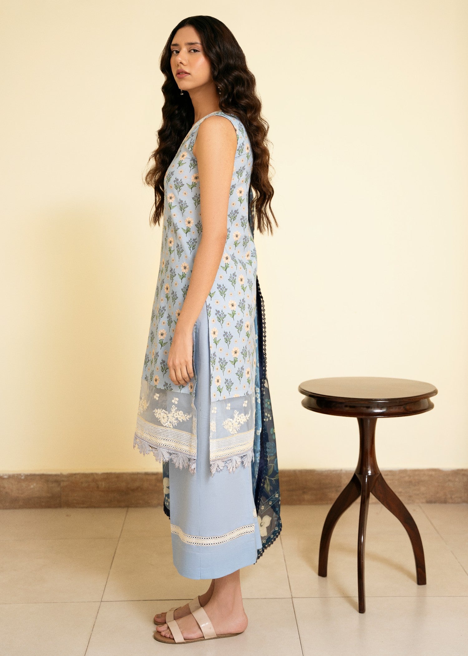 pure cotton Unstitched in Sky blue