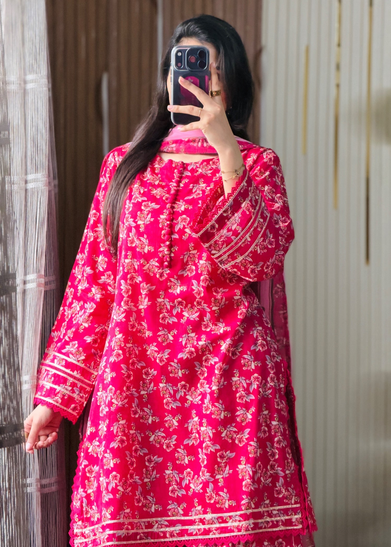 lawn Kurta Set in Amaranth