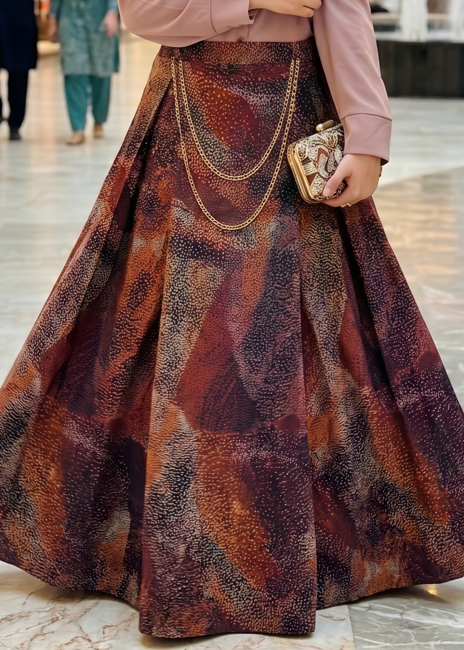 georgette Skirt in Brown, chocolate brown, wheat