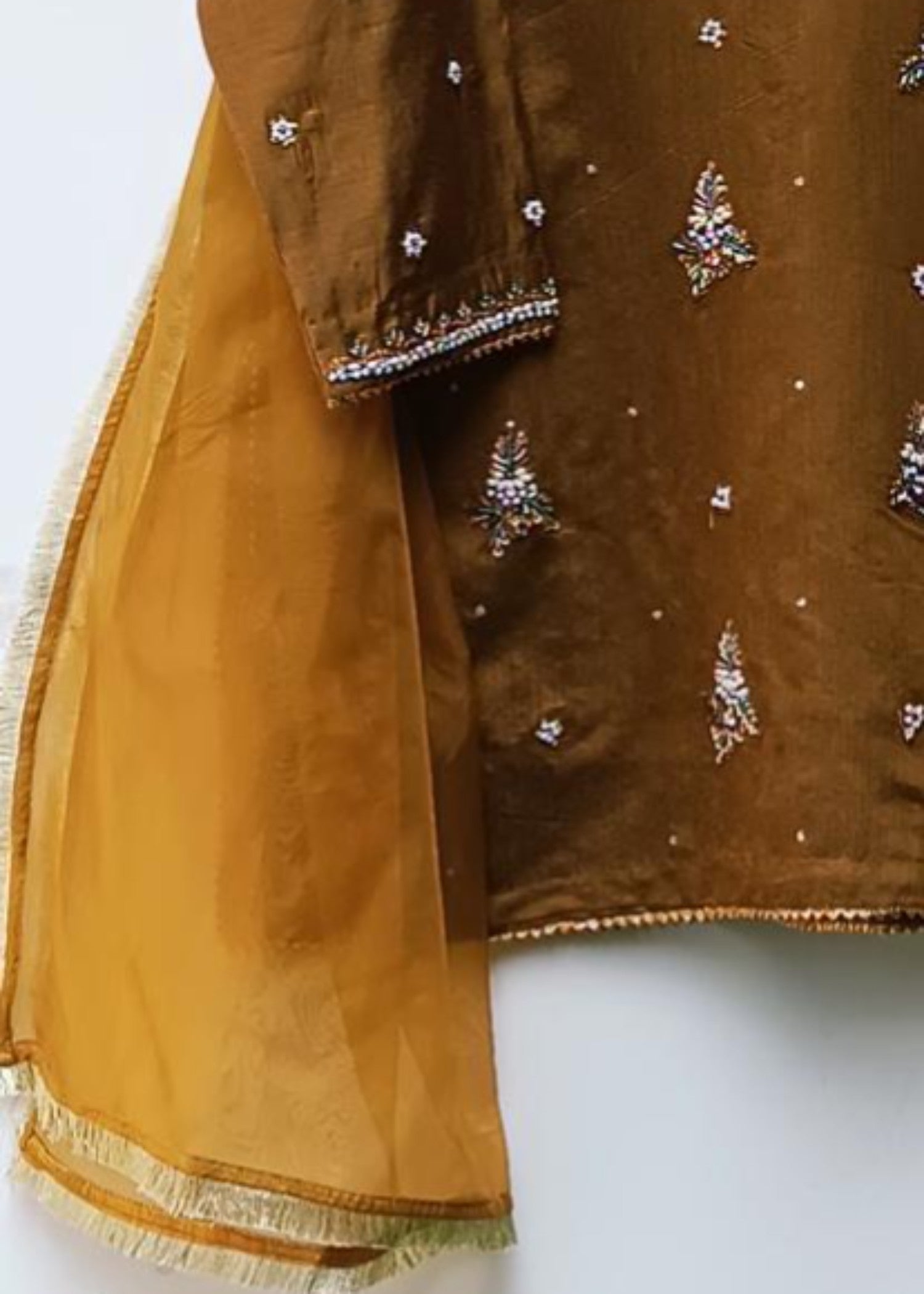 khaddi net Kurta Set in Walnut brown