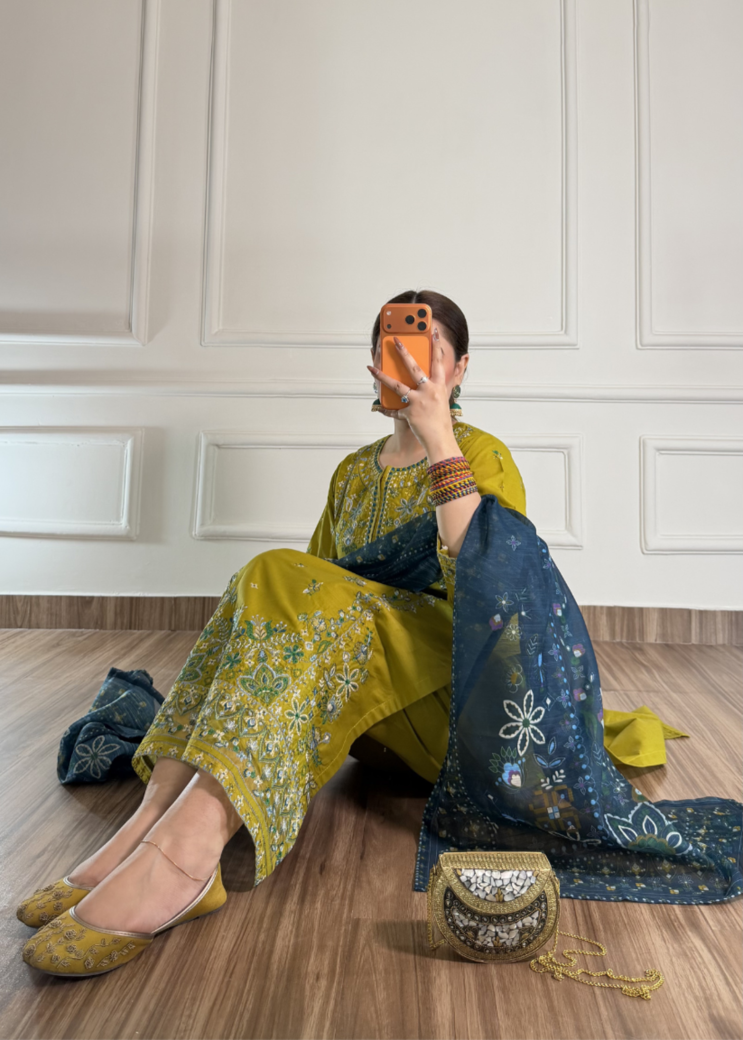 lawn cotton Kurta Set in Pear