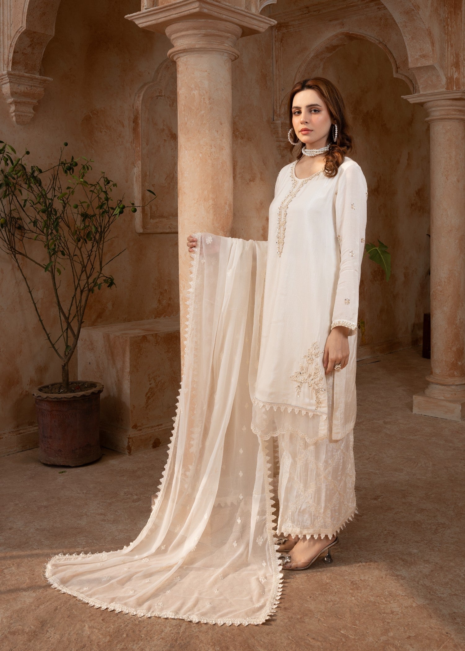 raw silk Kurta Set in Off-white