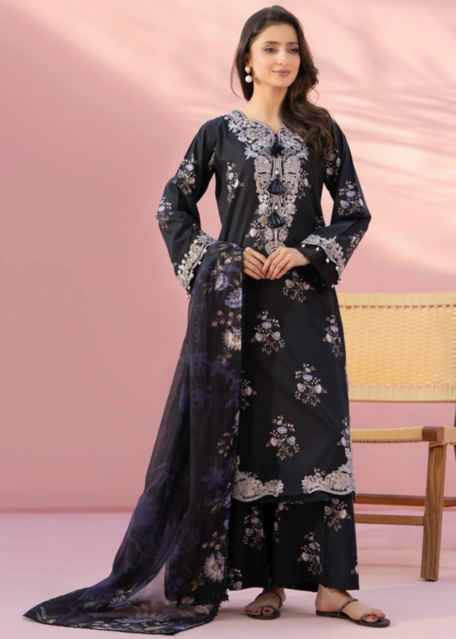 cambric Kurta Set in Black