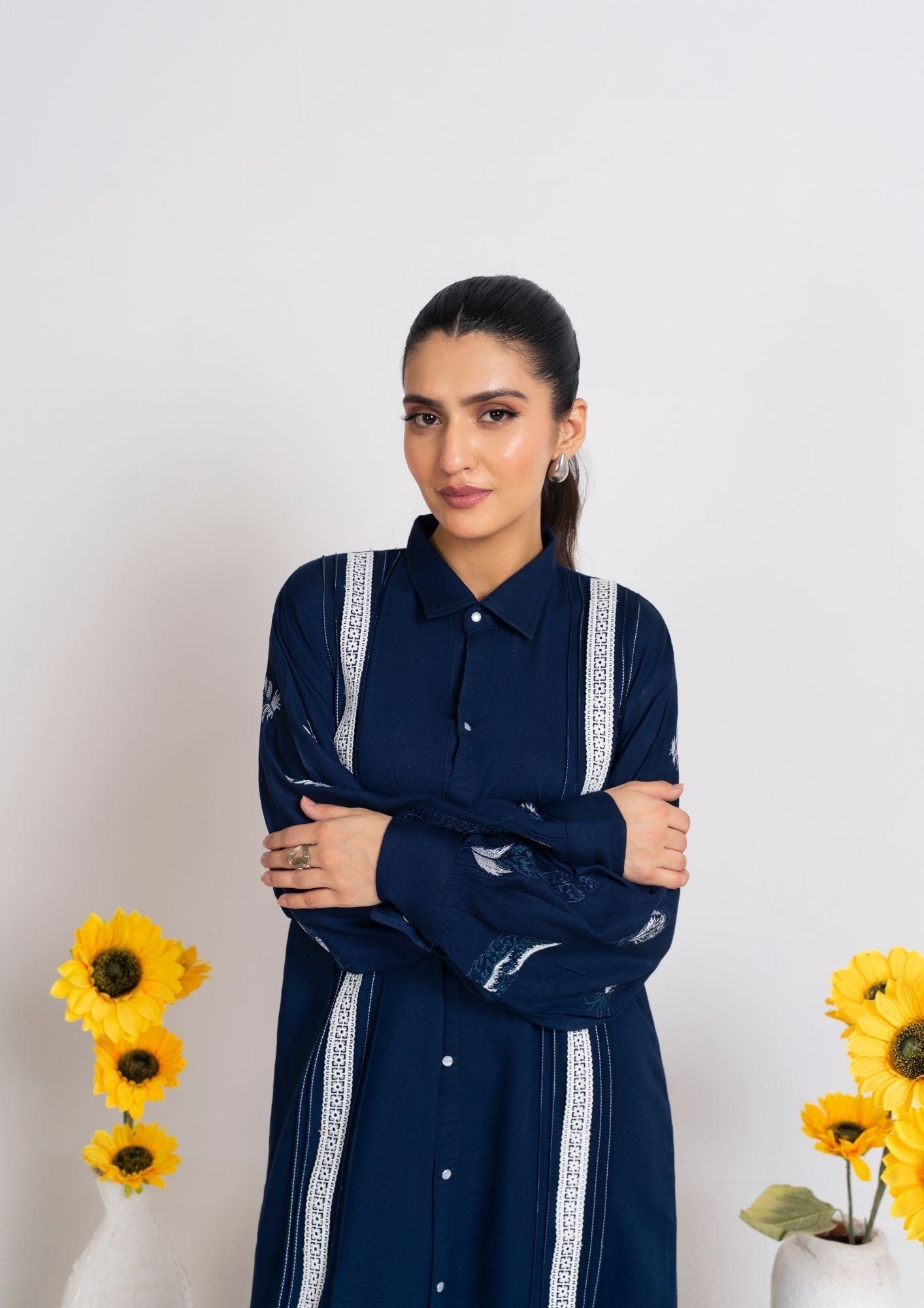 silk karandi Kurta Set in Navy blue