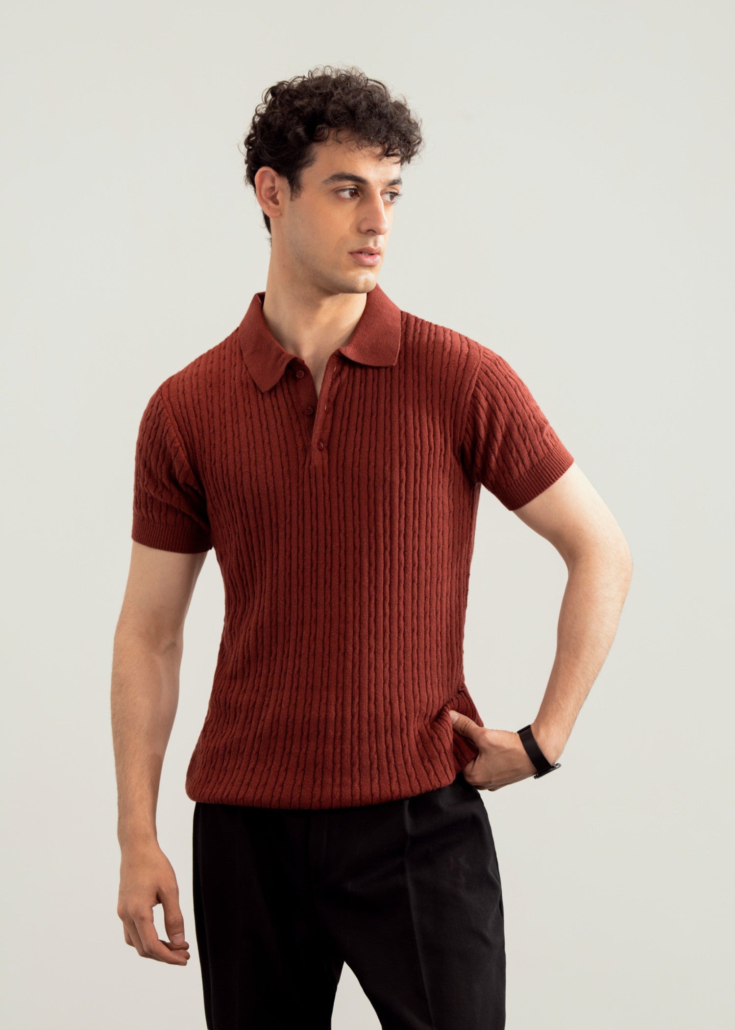 cotton Polo Shirt in Rust orange